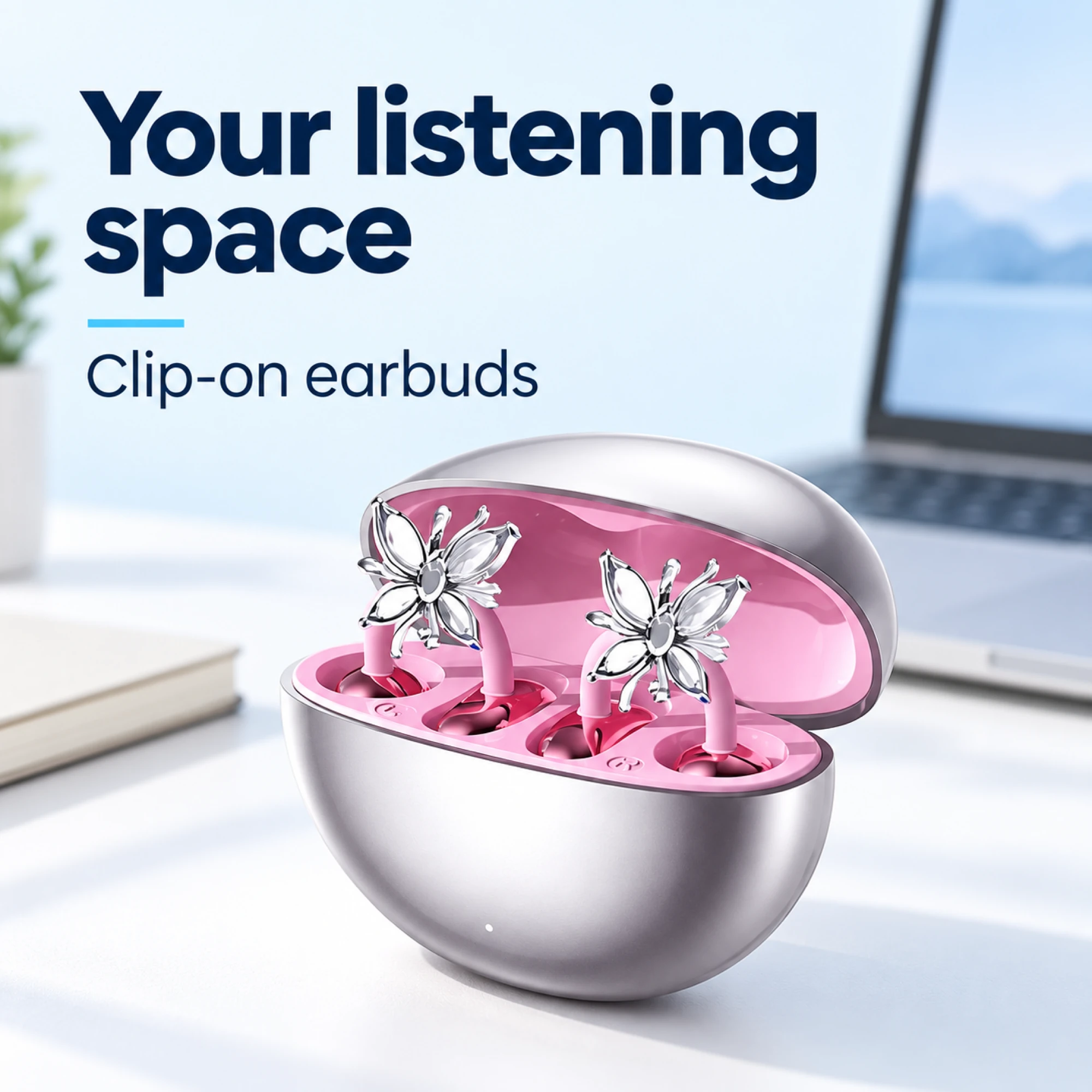 Pink Butterfly Clip-On Earbuds — lifestyle