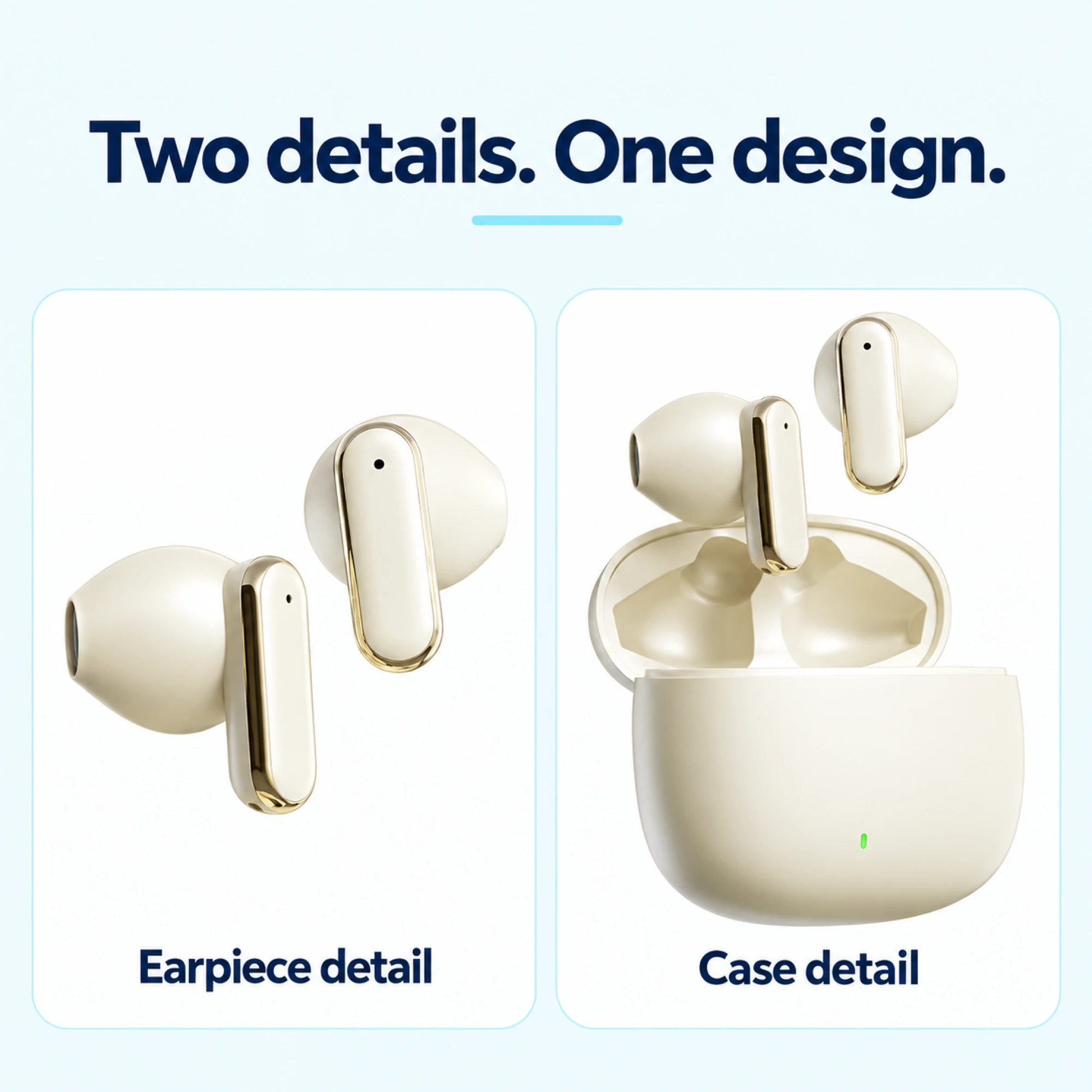 Cream Reflective-Stem Wireless Earbuds — design details