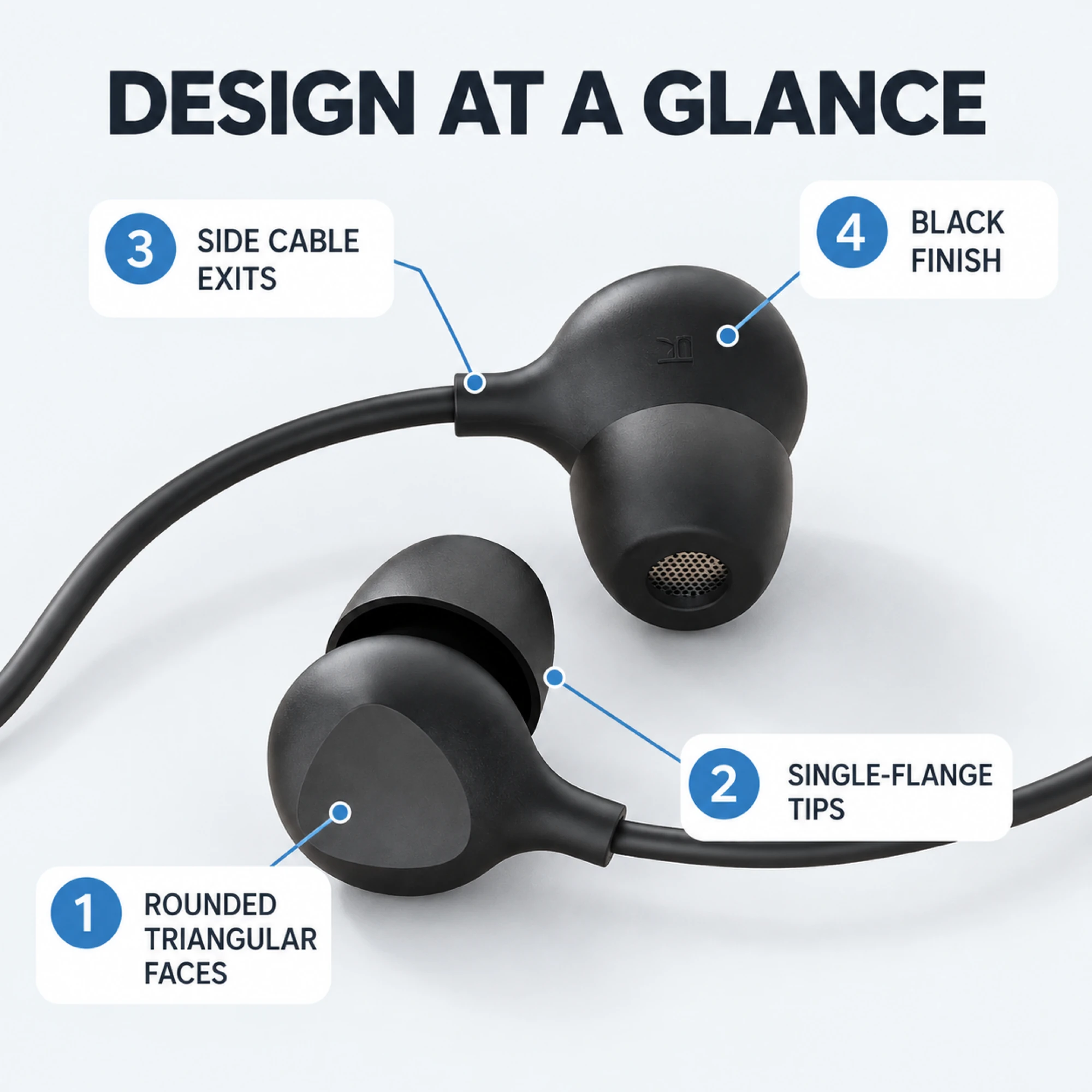 S10 Black Wired Sleep Earbuds with Triangular Faces — alternate view