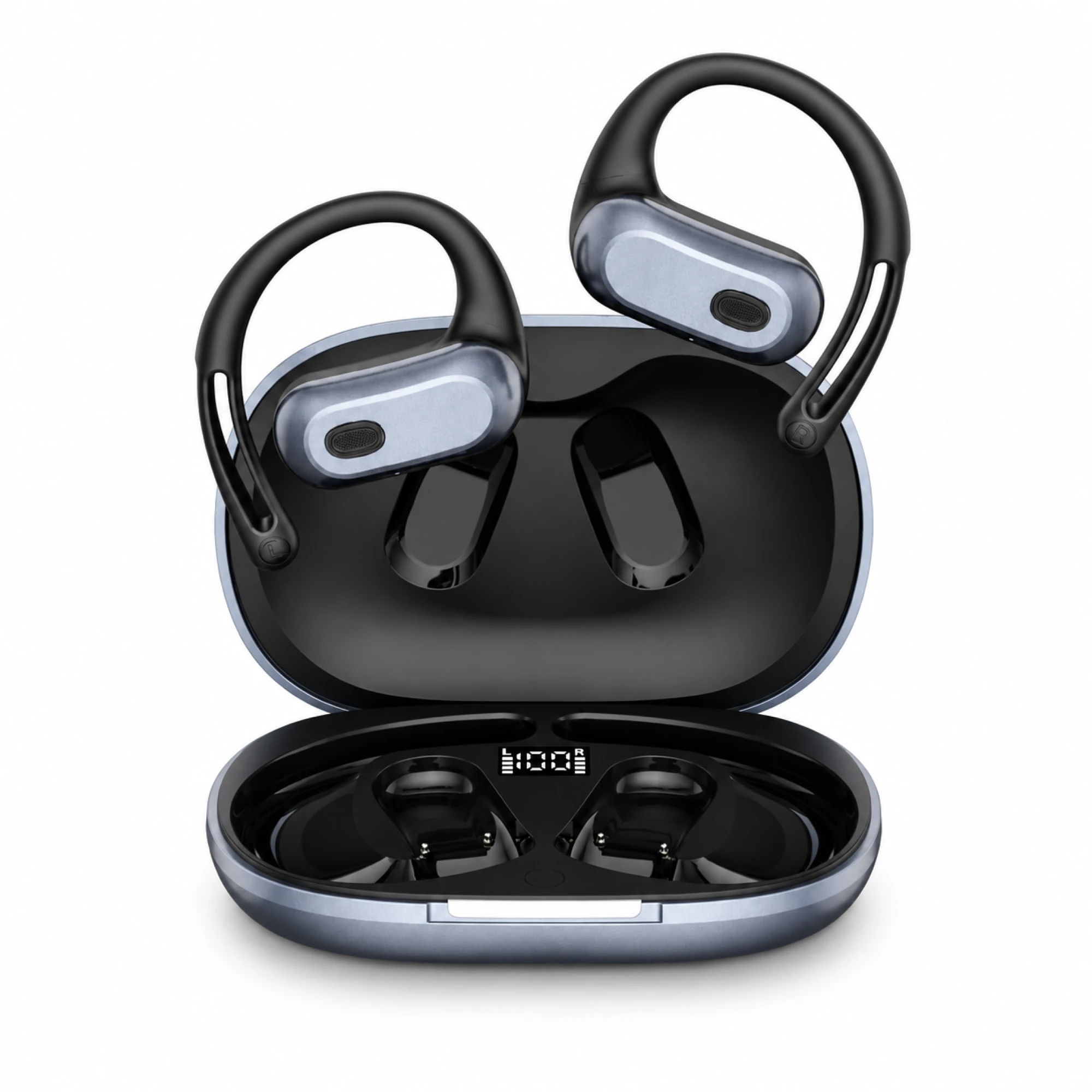 Slate Slotted-Hook Open-Ear Earbuds