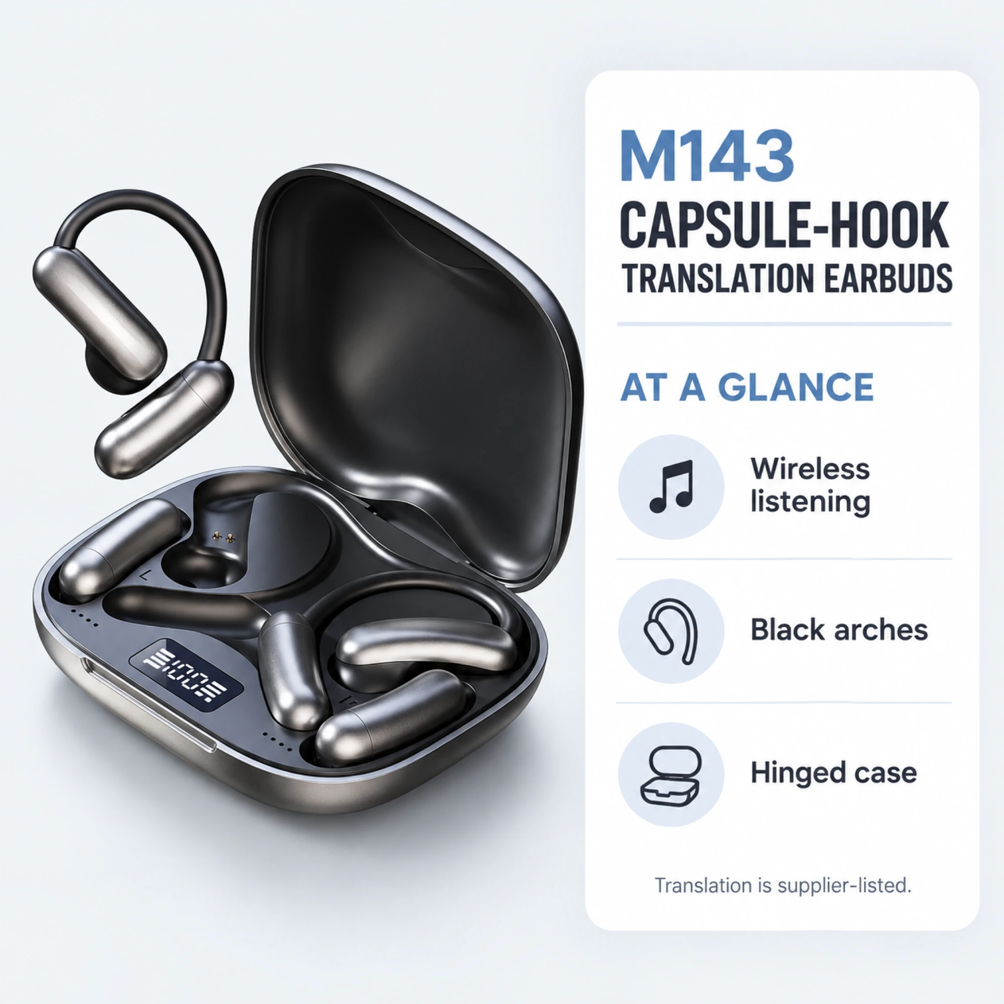 M143 Capsule-Hook Translation Earbuds — at a glance
