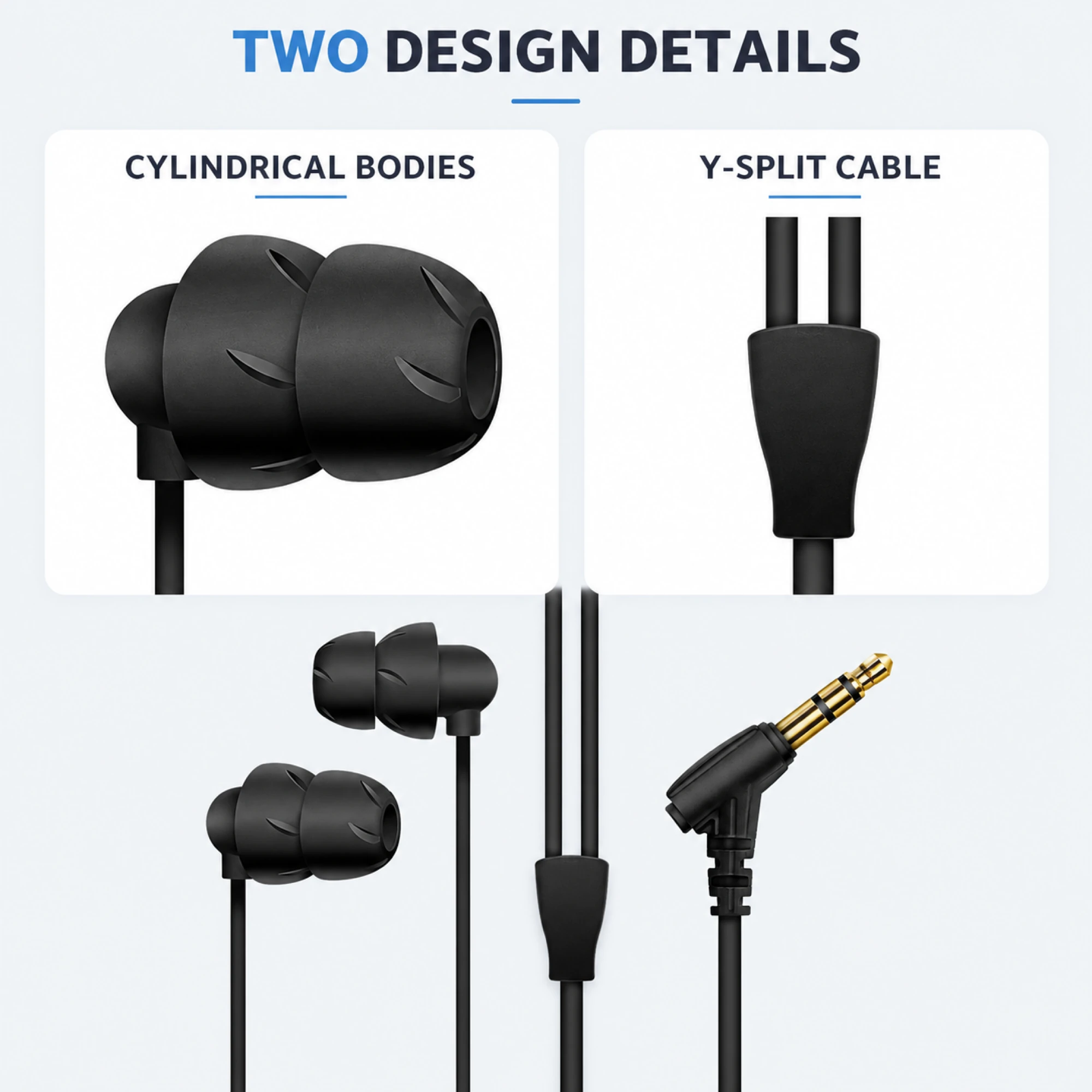 Black Wired Sleep Earbuds with Sculpted Tips — design details