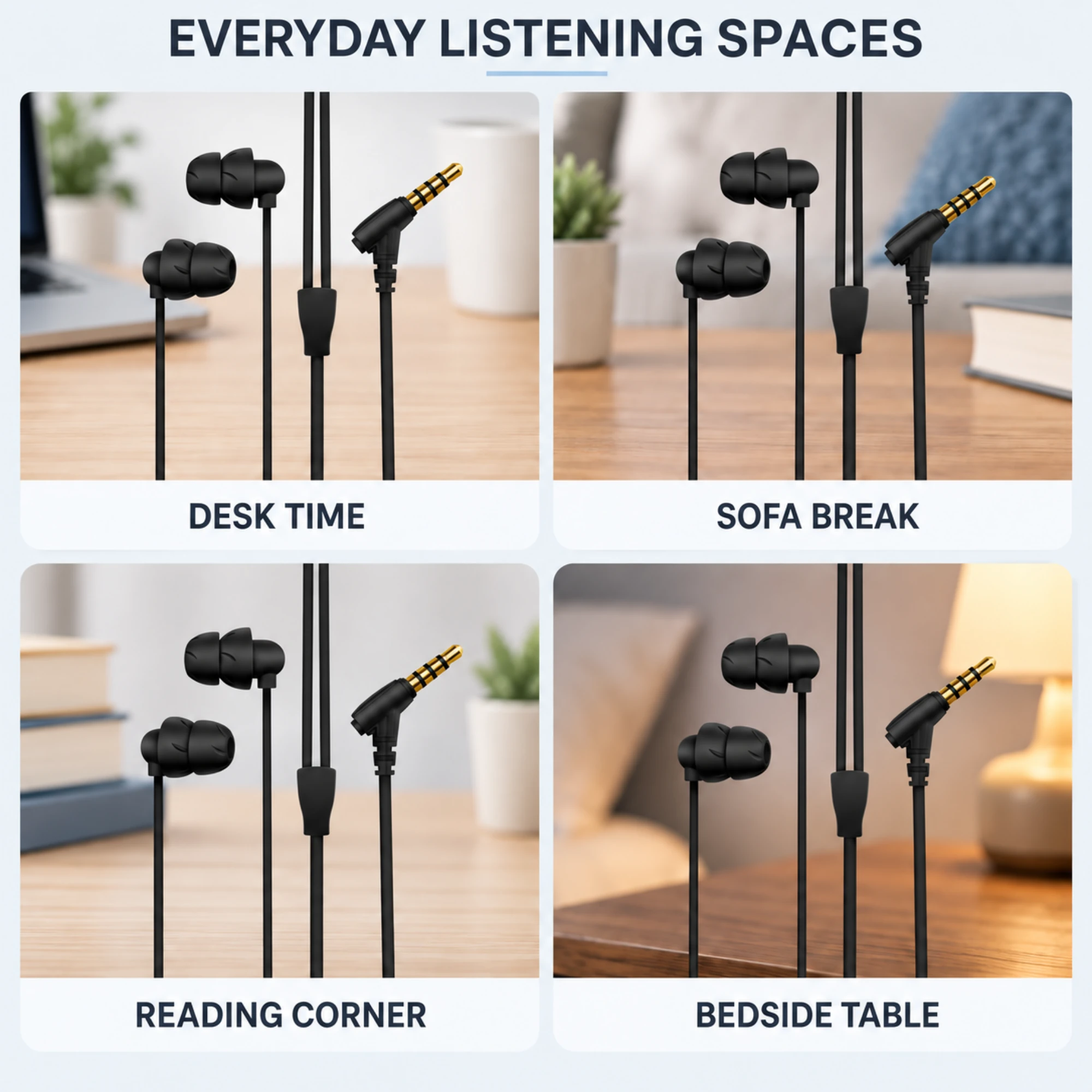 Black Wired Sleep Earbuds with Sculpted Tips — lifestyle