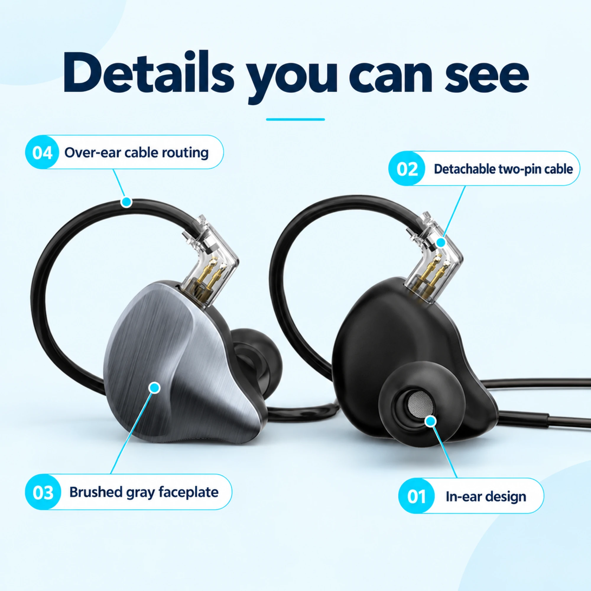 Brushed Gray Two-Pin In-Ear Monitors — alternate view