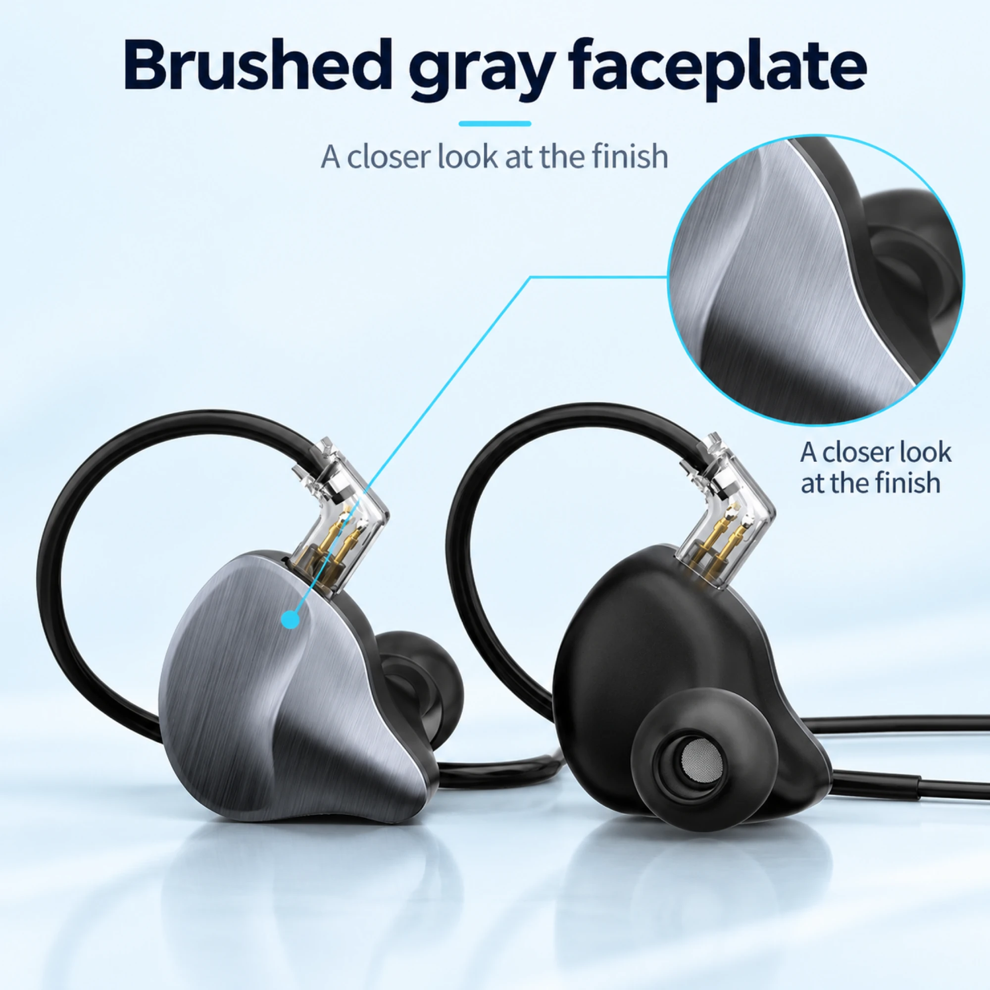 Brushed Gray Two-Pin In-Ear Monitors — surface detail
