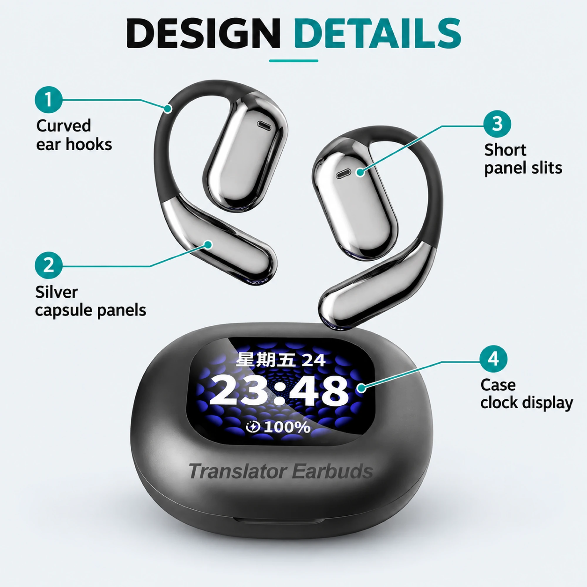 Silver Capsule Clock-Case Translation Earbuds — alternate view