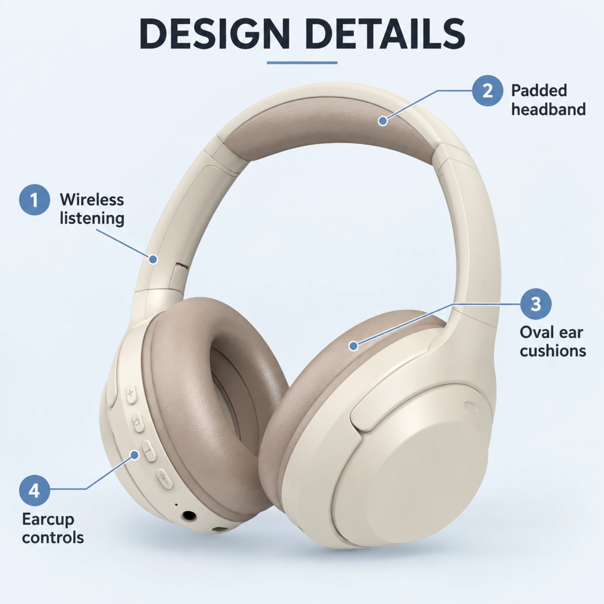 C-2235 Cream Wireless Headphones — alternate view