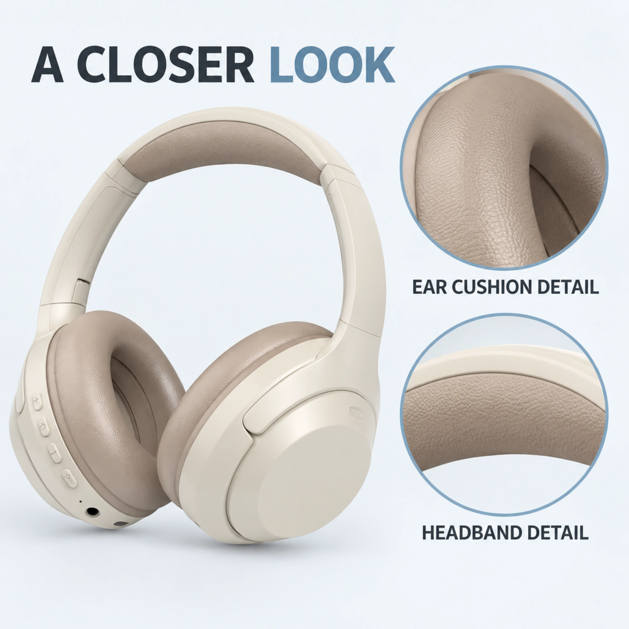 C-2235 Cream Wireless Headphones — surface detail