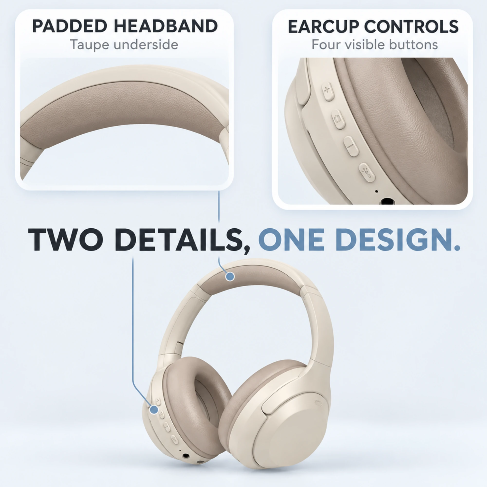 C-2235 Cream Wireless Headphones — design details
