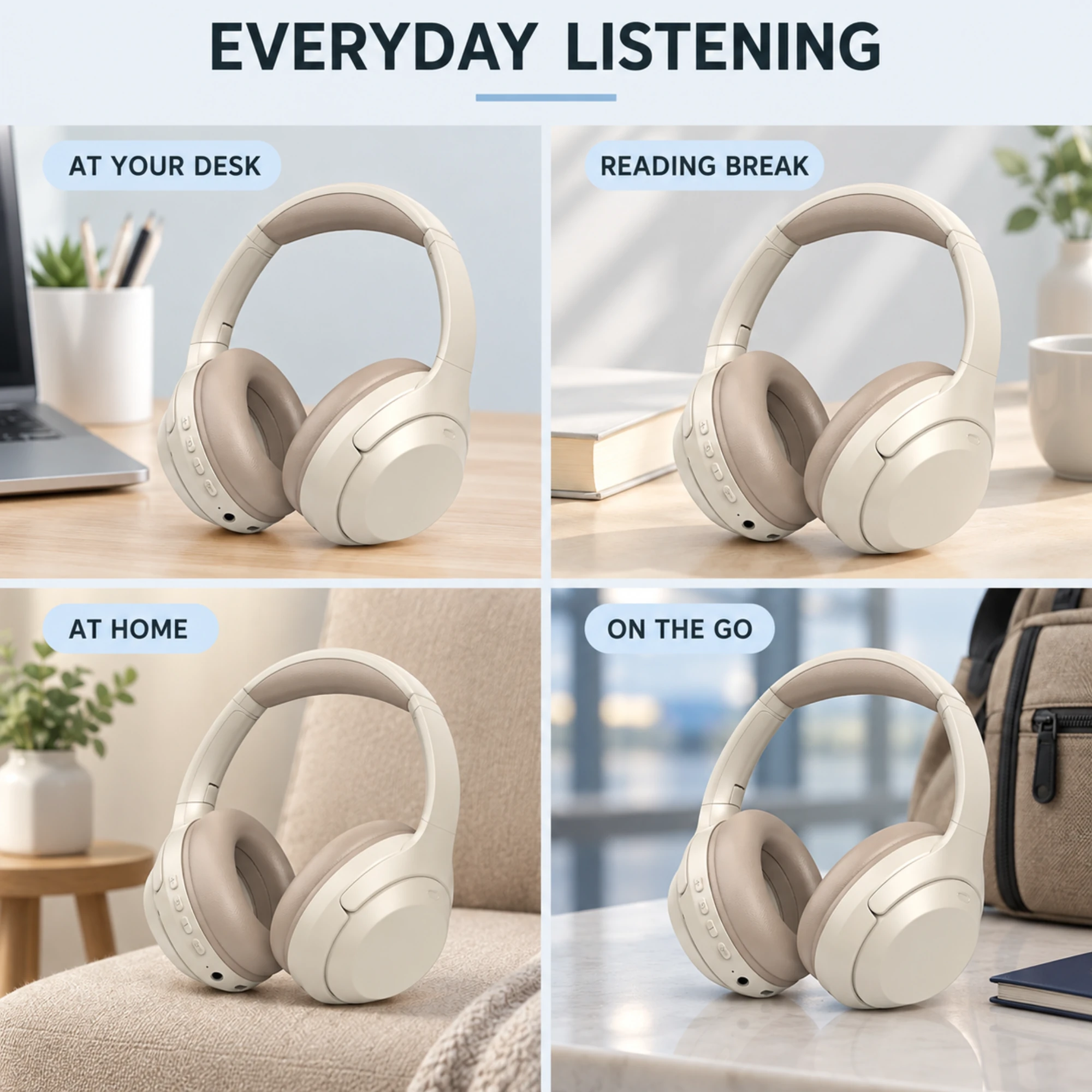 C-2235 Cream Wireless Headphones — lifestyle