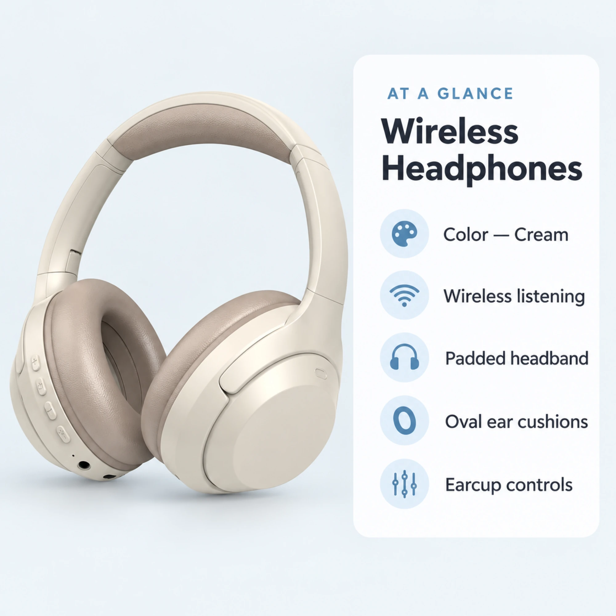 C-2235 Cream Wireless Headphones — at a glance