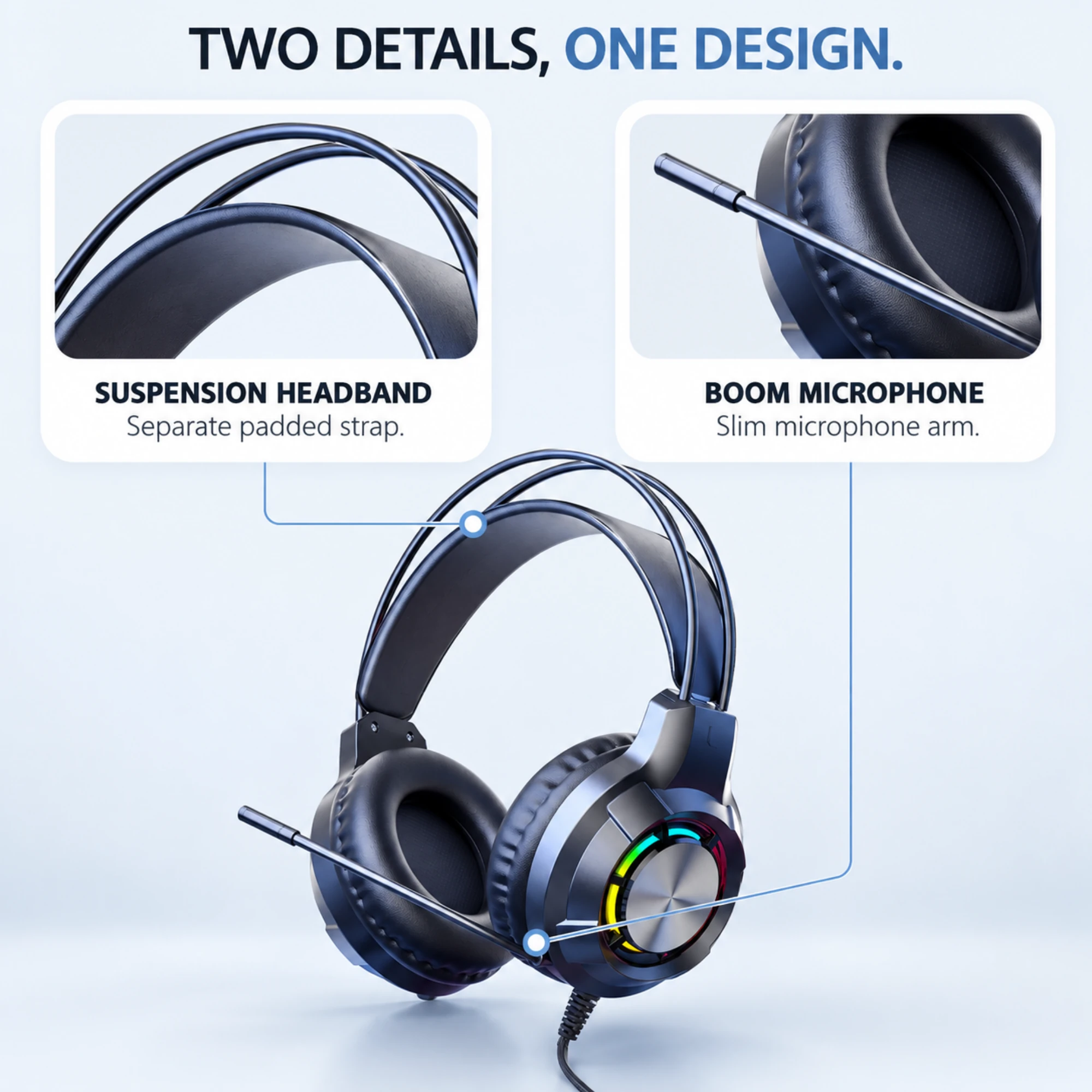 Wired Gaming Headset with Suspension Headband — design details