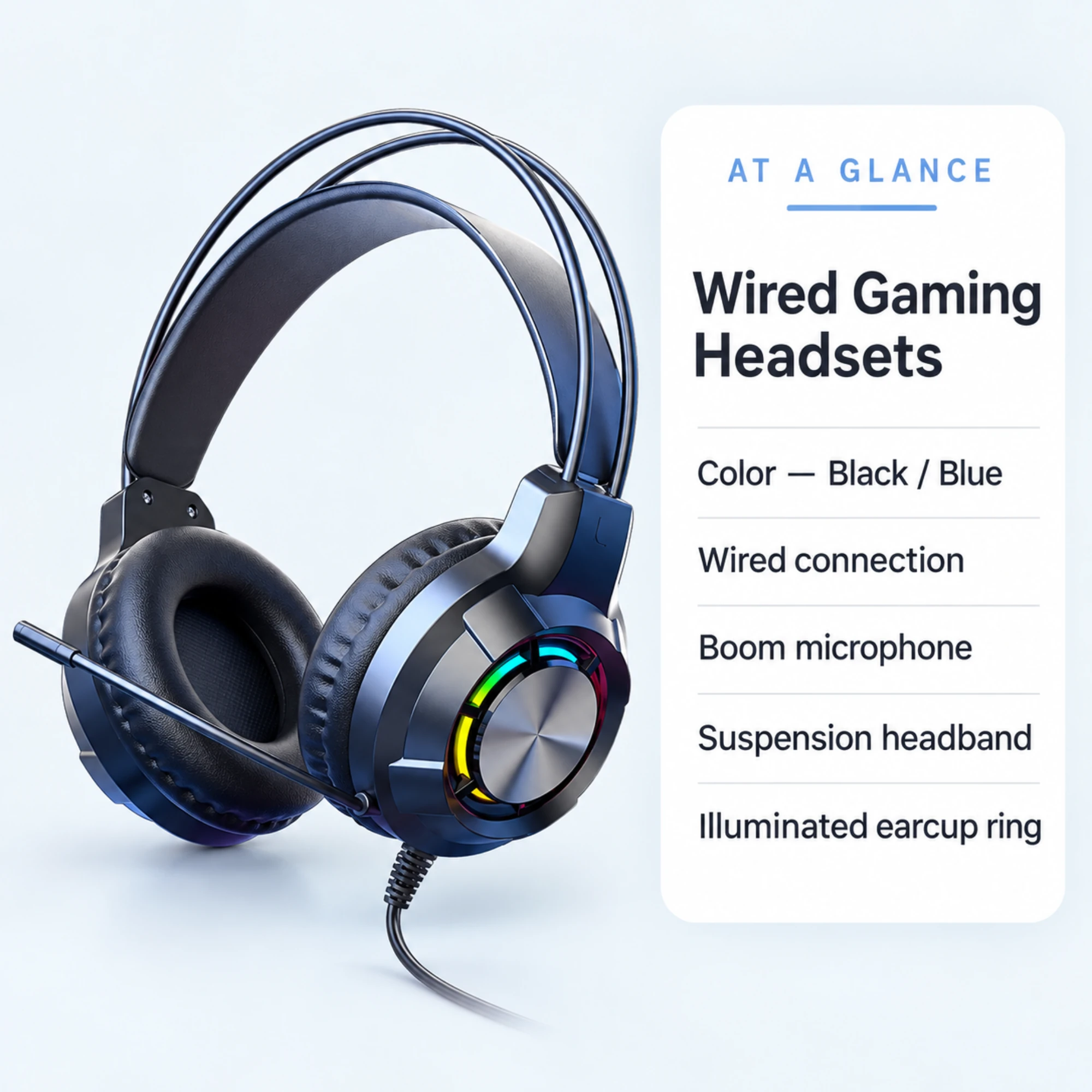 Wired Gaming Headset with Suspension Headband — at a glance