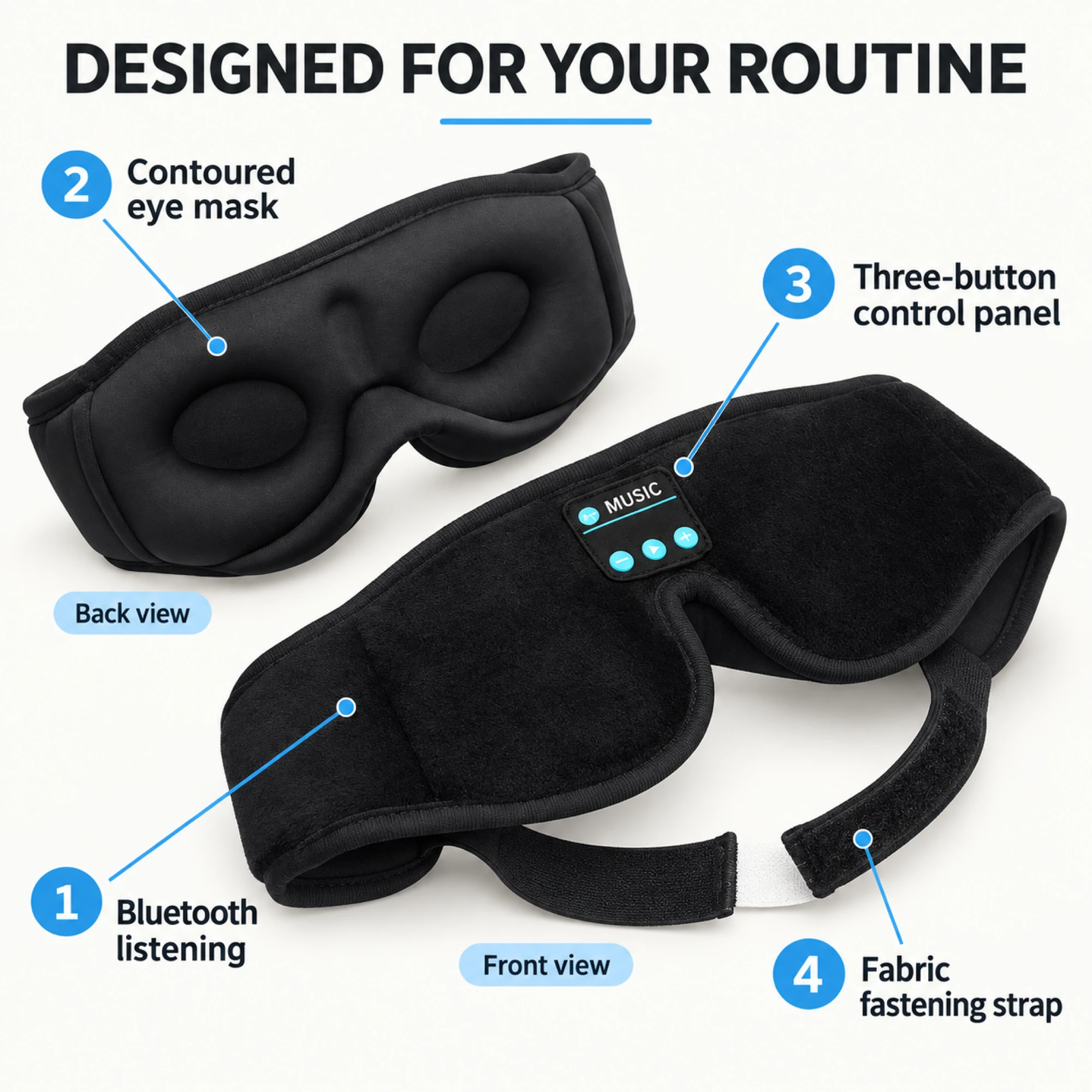 Bluetooth Sleep Headphones with Contoured Eye Mask — alternate view
