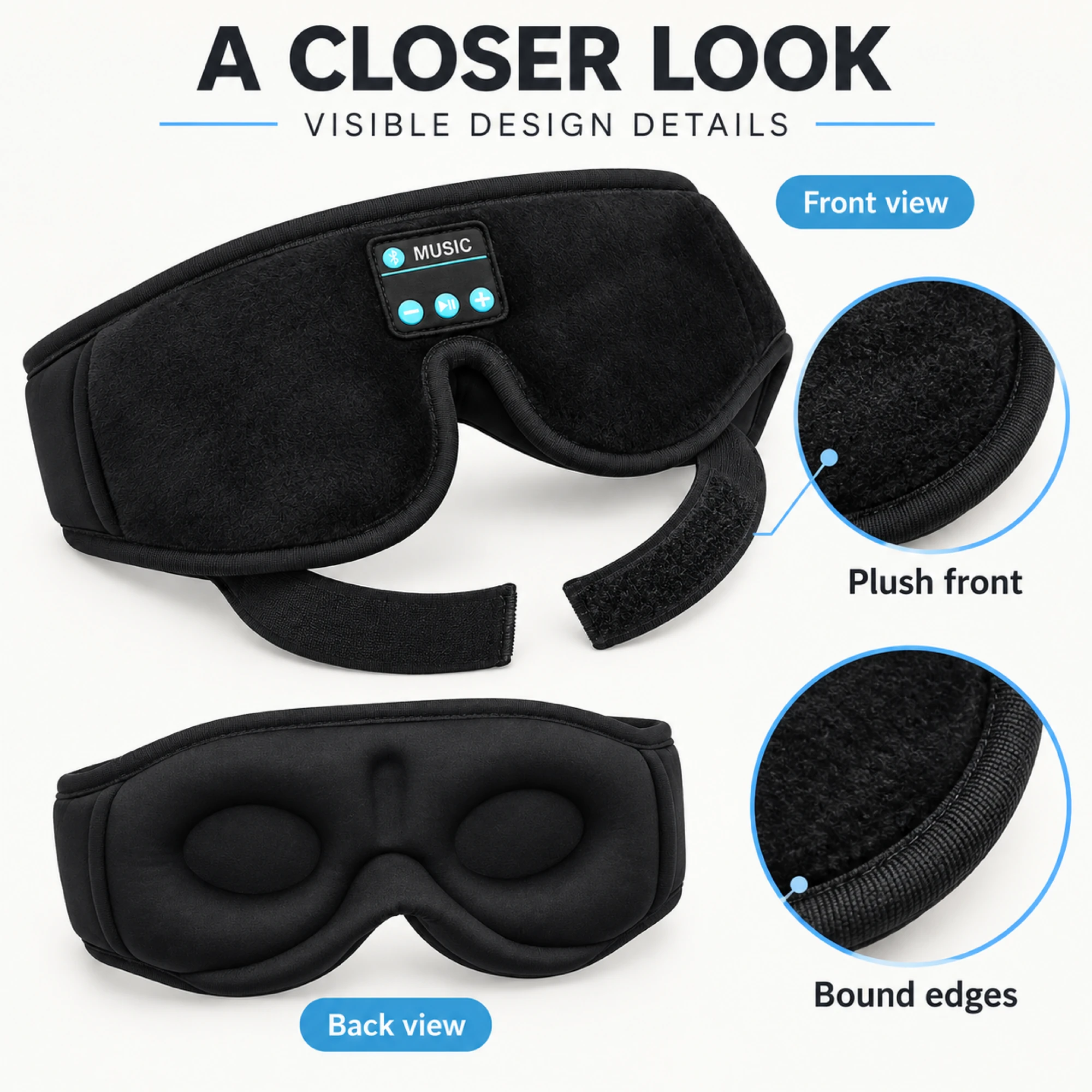 Bluetooth Sleep Headphones with Contoured Eye Mask — surface detail