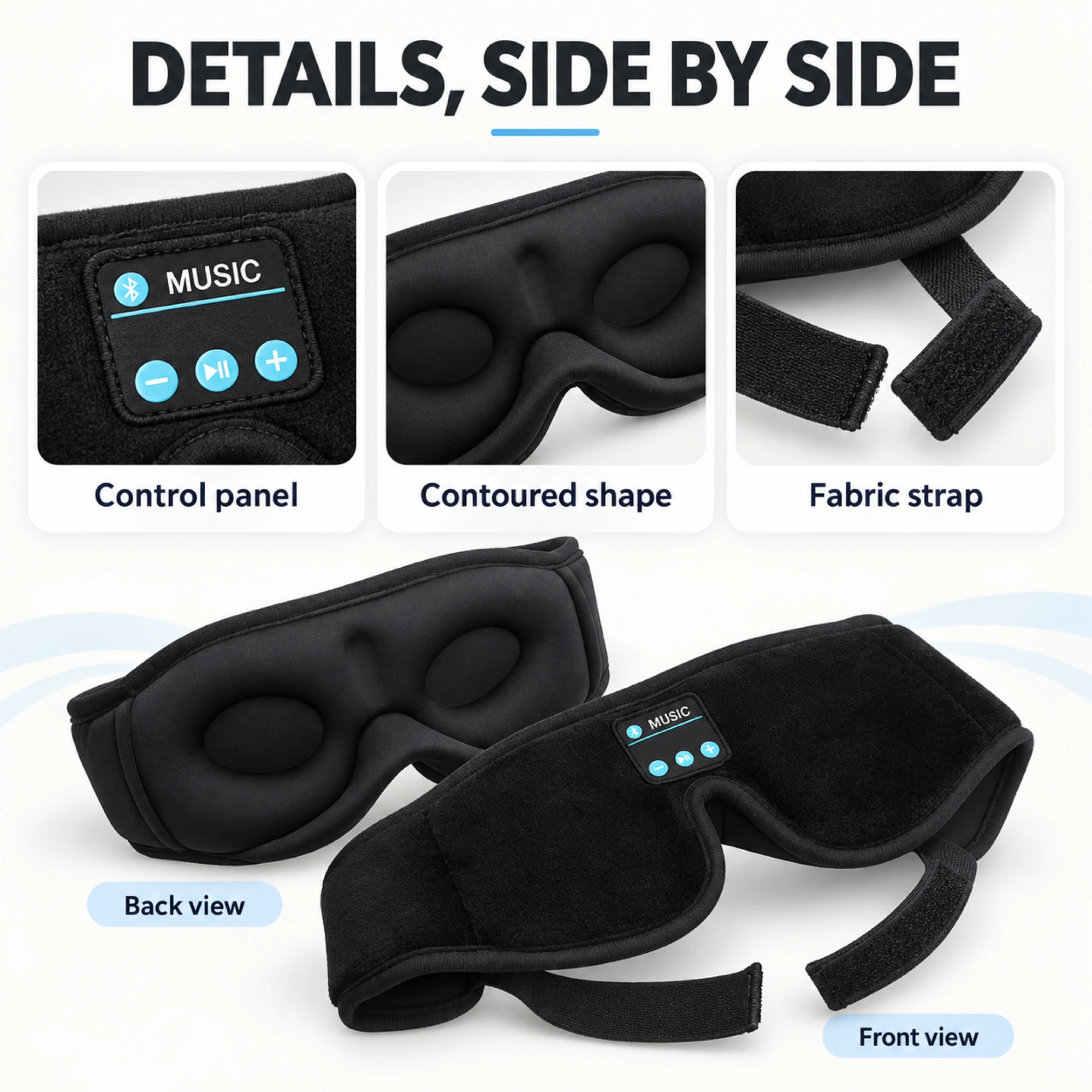 Bluetooth Sleep Headphones with Contoured Eye Mask — design details