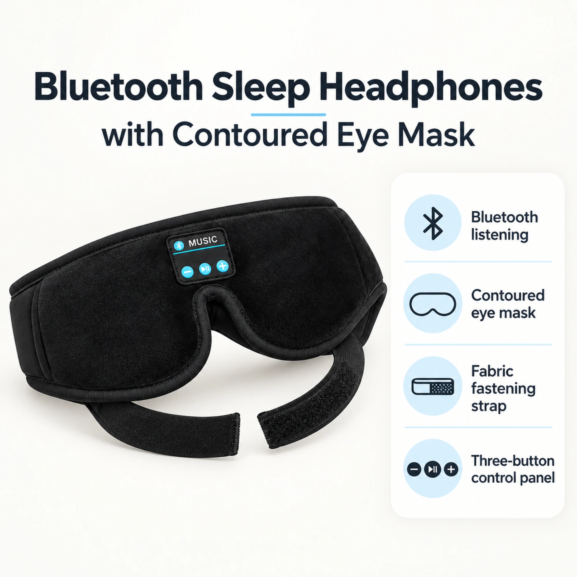 Bluetooth Sleep Headphones with Contoured Eye Mask — at a glance