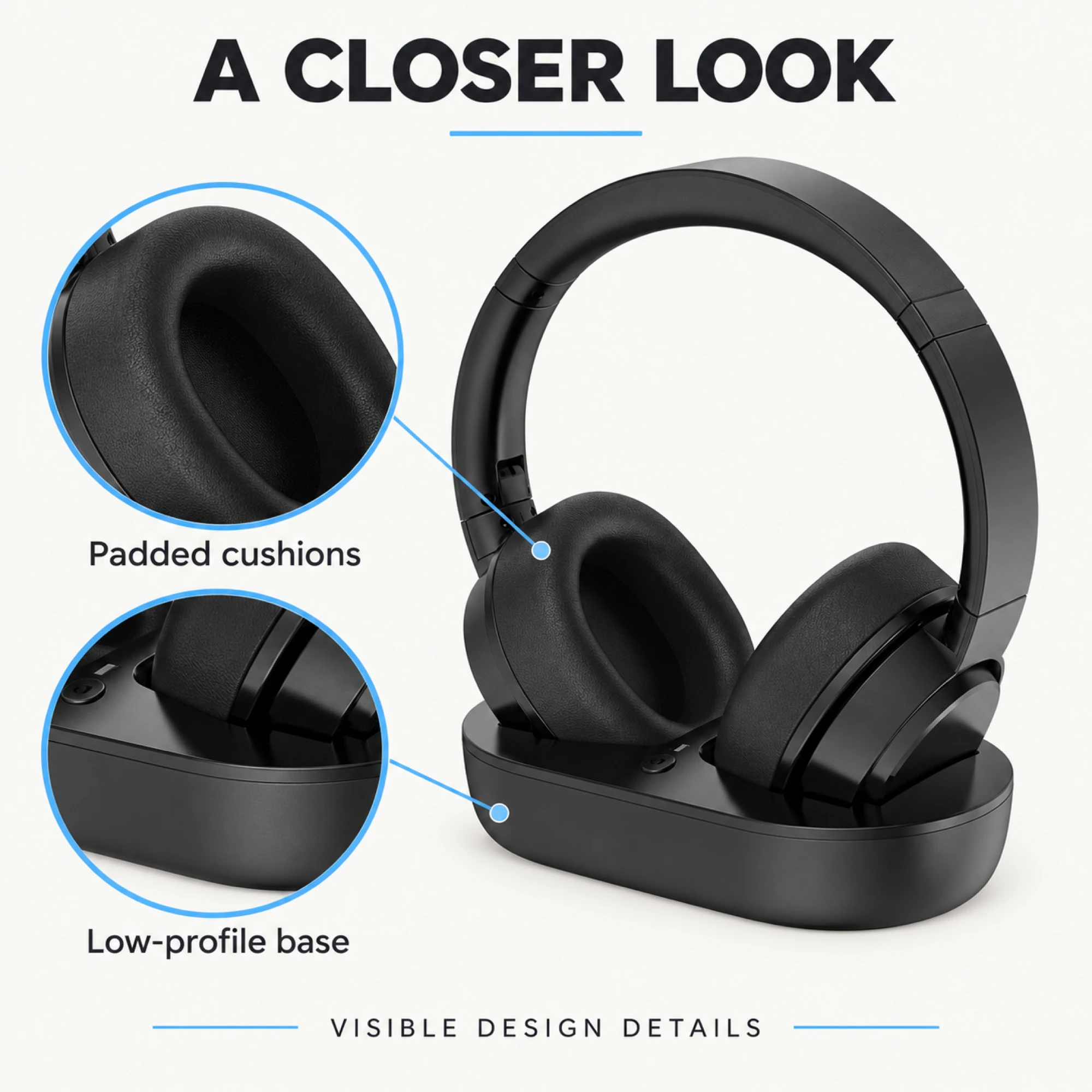 Wireless TV Headphones with Transmitter Base — surface detail