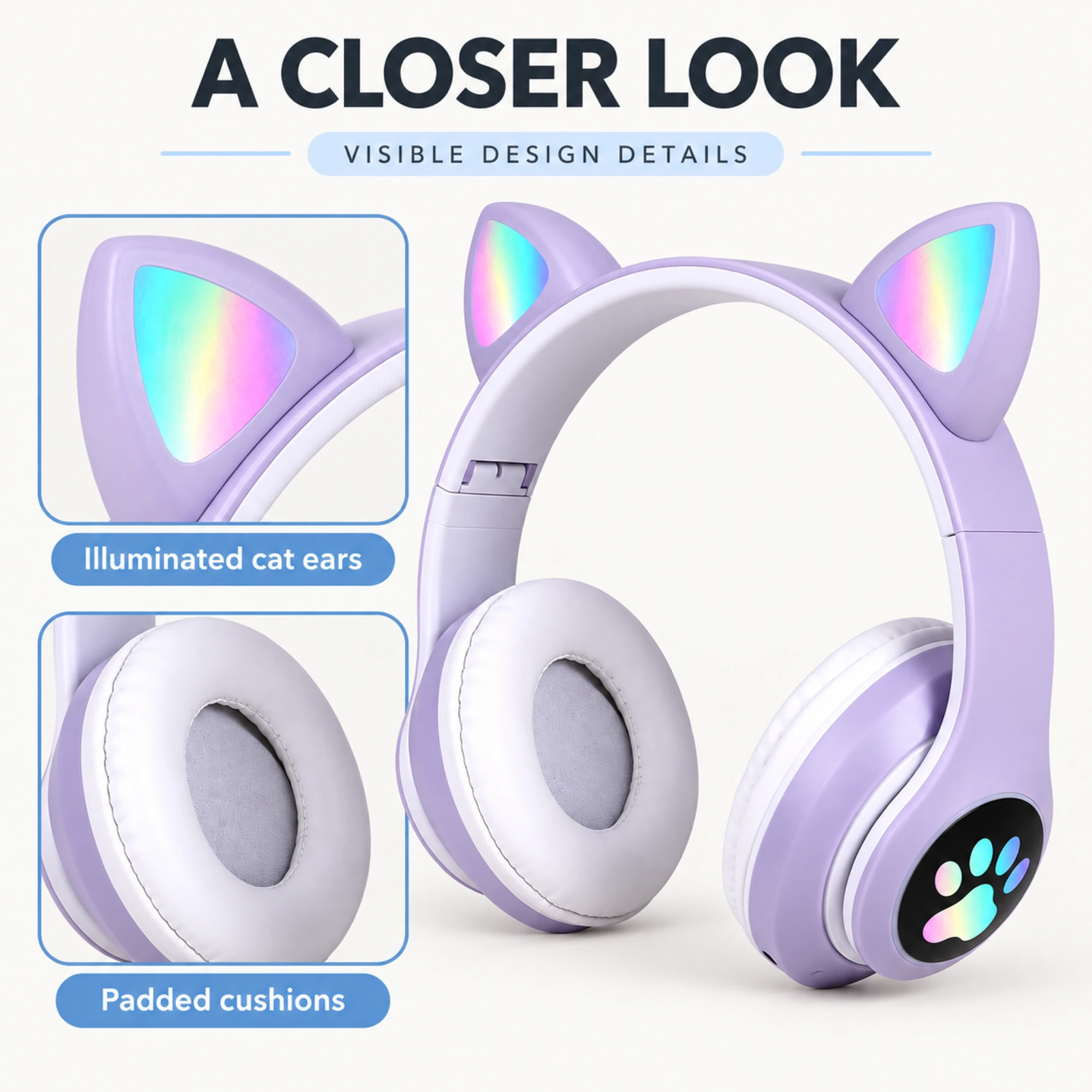 STN-28 Lavender Cat Ear Wireless Headphones — surface detail