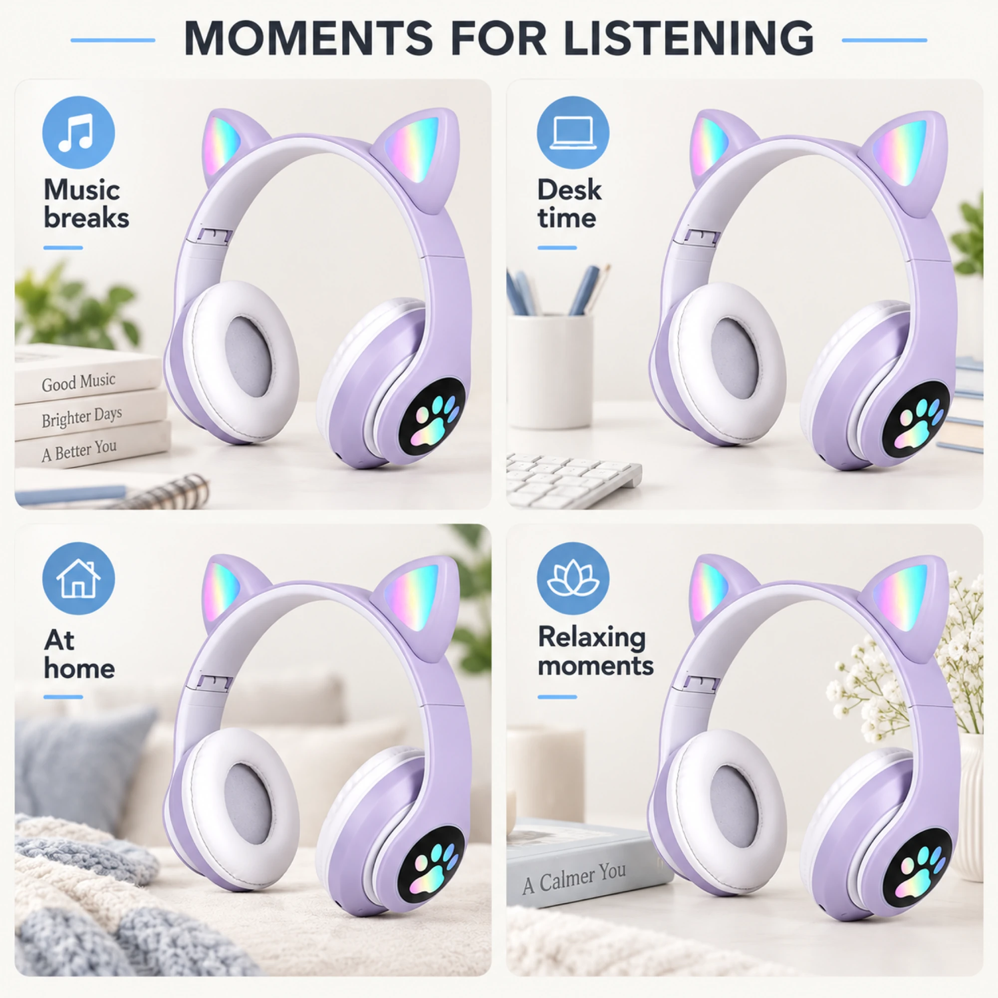 STN-28 Lavender Cat Ear Wireless Headphones — lifestyle