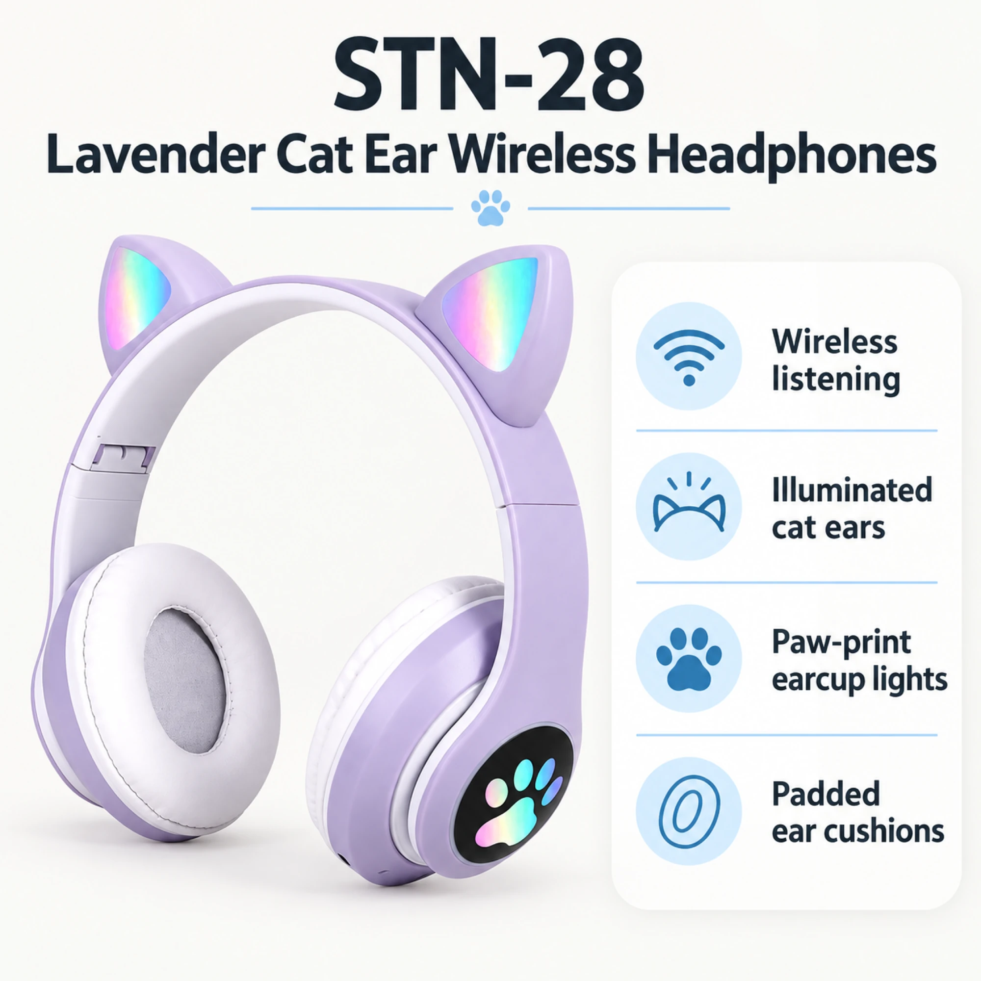 STN-28 Lavender Cat Ear Wireless Headphones — at a glance