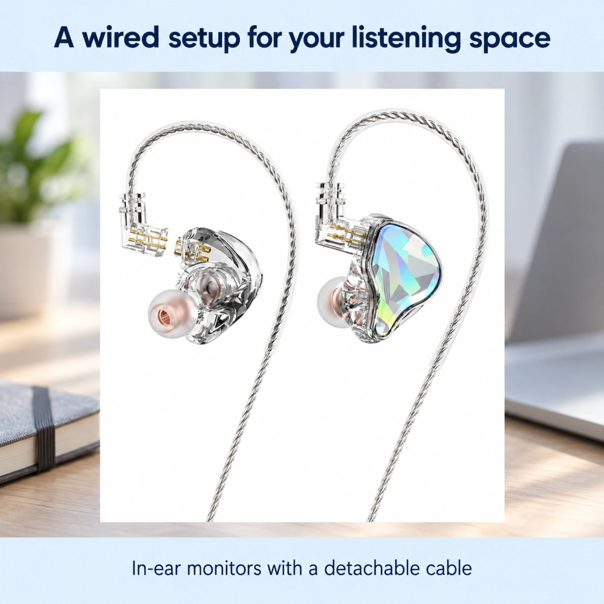 Faceted In-Ear Monitors with Detachable Braided Cable — lifestyle