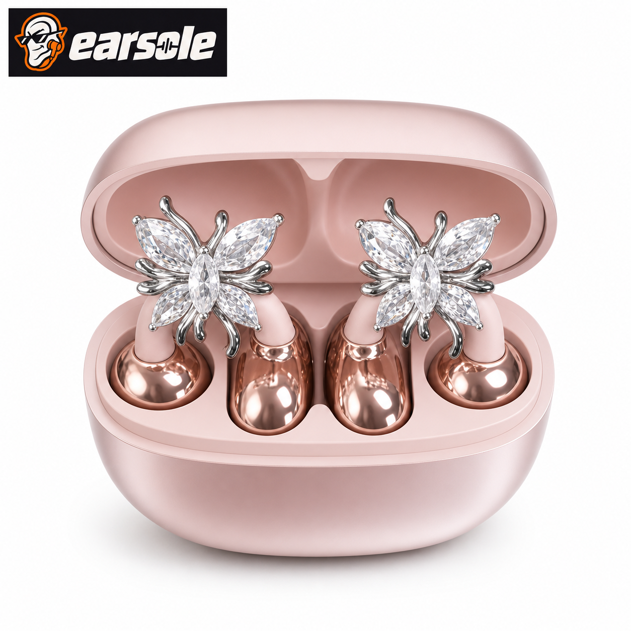 EARSOLE butterfly open-ear clip-on wireless earbuds in rose pink