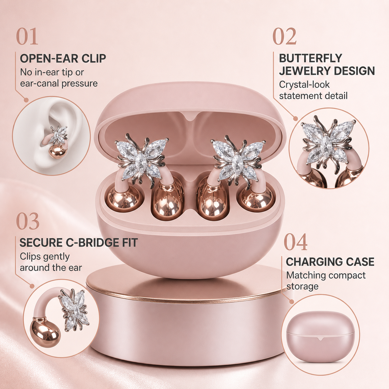 EARSOLE Butterfly Open-Ear Clip-On Wireless Earbuds — alternate view