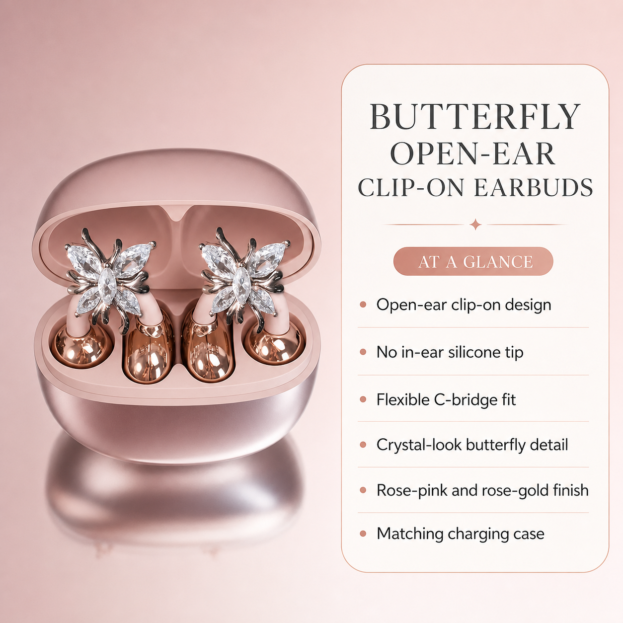 Butterfly open-ear clip-on earbuds features