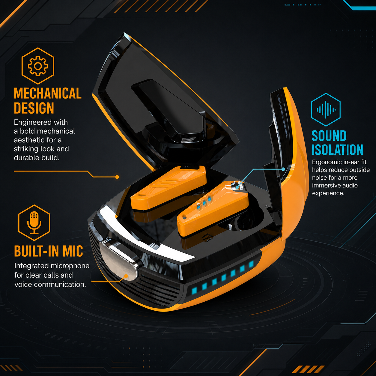 EARSOLE Beetle Mechanical Wireless Gaming Earbuds with Noise Isolation — alternate view