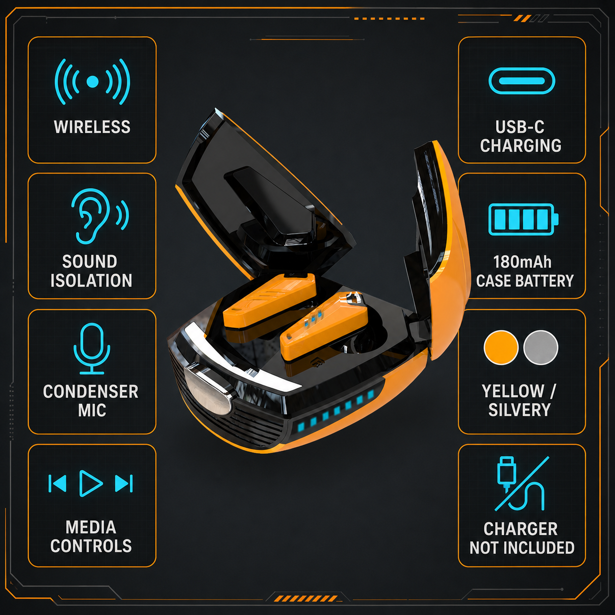 EARSOLE gaming earbuds specifications and USB-C charging