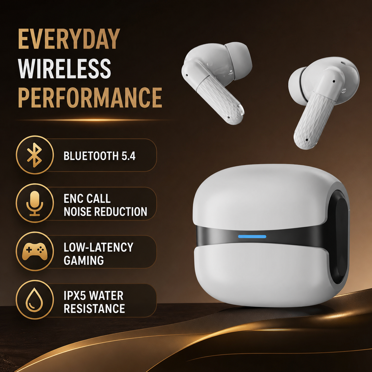 EARSOLE Cloud White Bluetooth 5.4 Wireless Earbuds with ENC Mic — alternate view