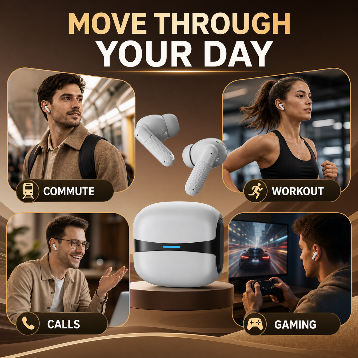 Cloud White earbuds for commute workout calls and gaming