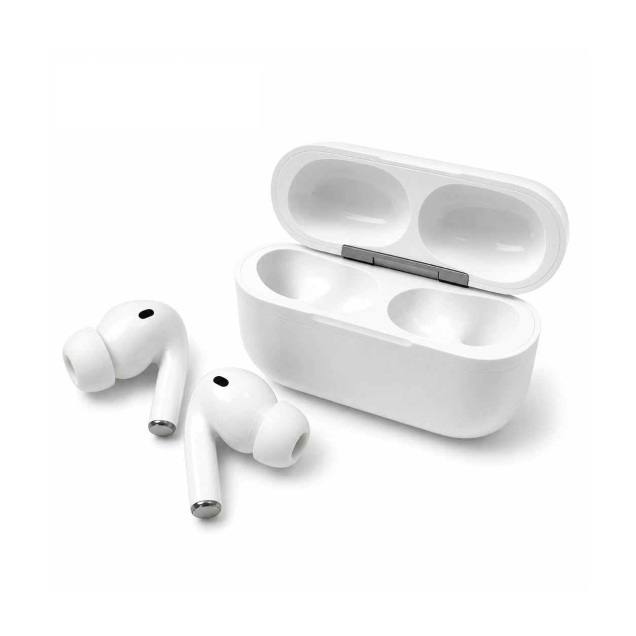 White EARSOLE Core earbuds with silicone tips and matching charging case