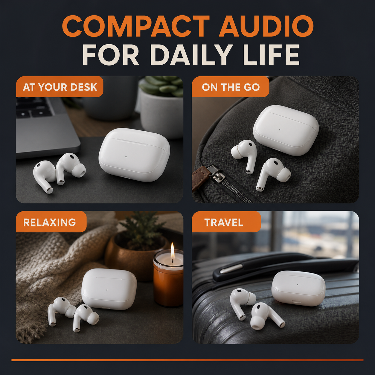 Compact white wireless earbuds for daily listening