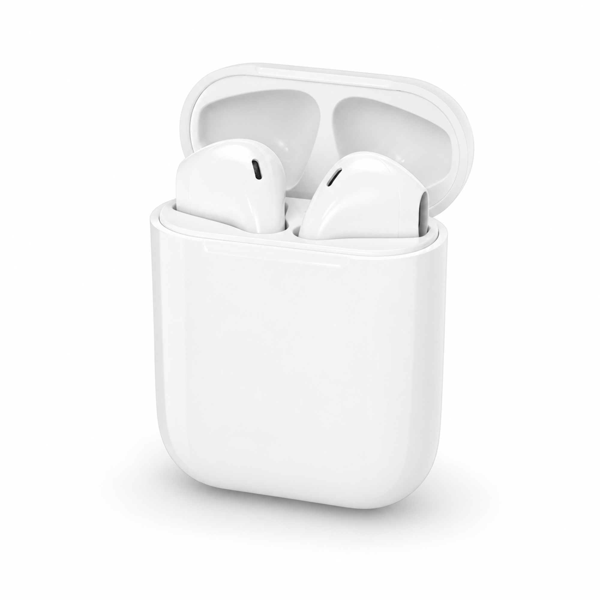 EARSOLE factory direct white semi-in-ear wireless earbuds and matching charging case