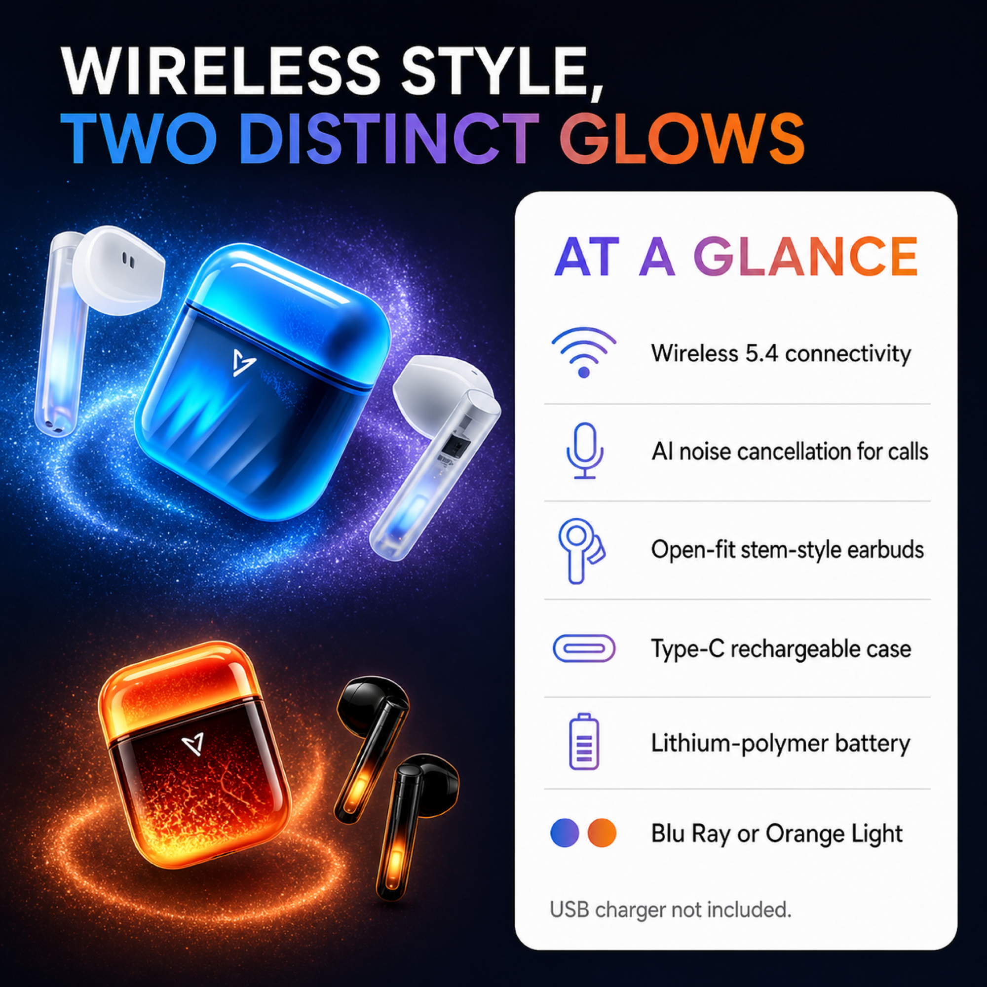 EARSOLE glow wireless earbuds specification card