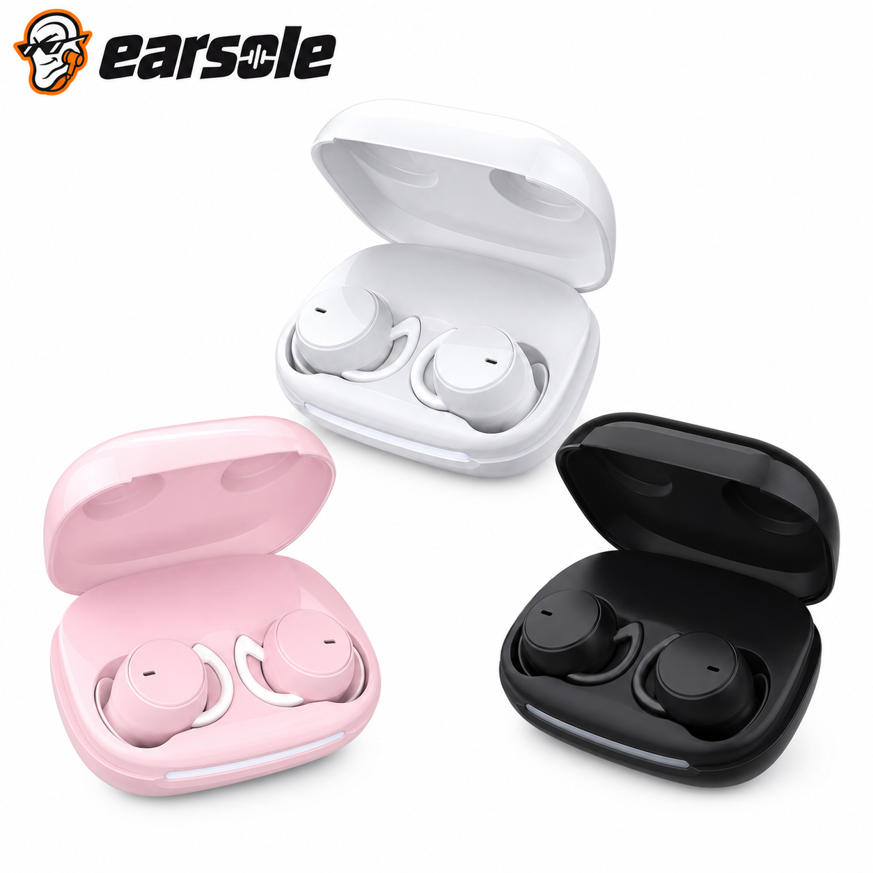 EARSOLE 2.4g mini sleeping earbuds in white pink and black