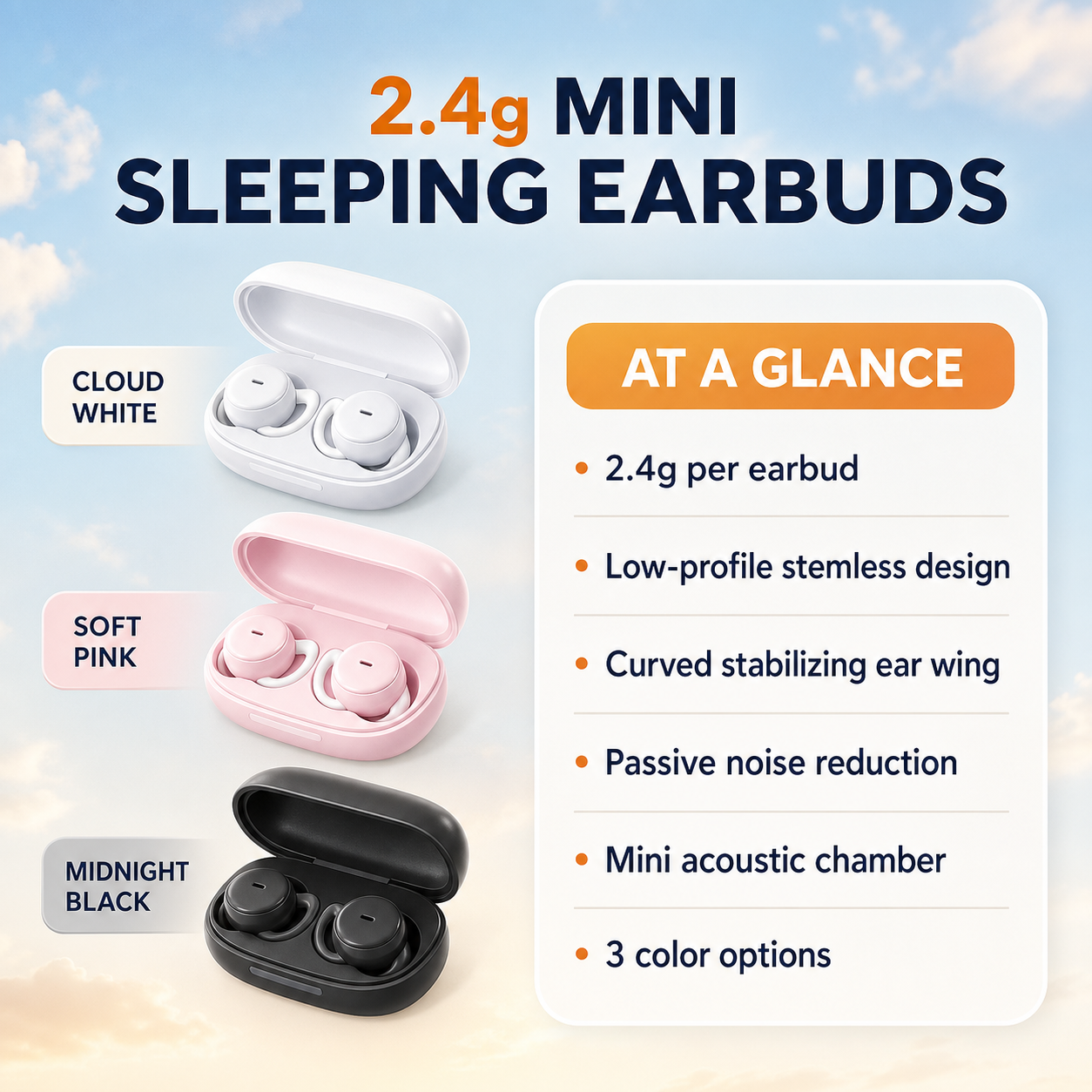 2.4g mini sleeping earbuds in three colors