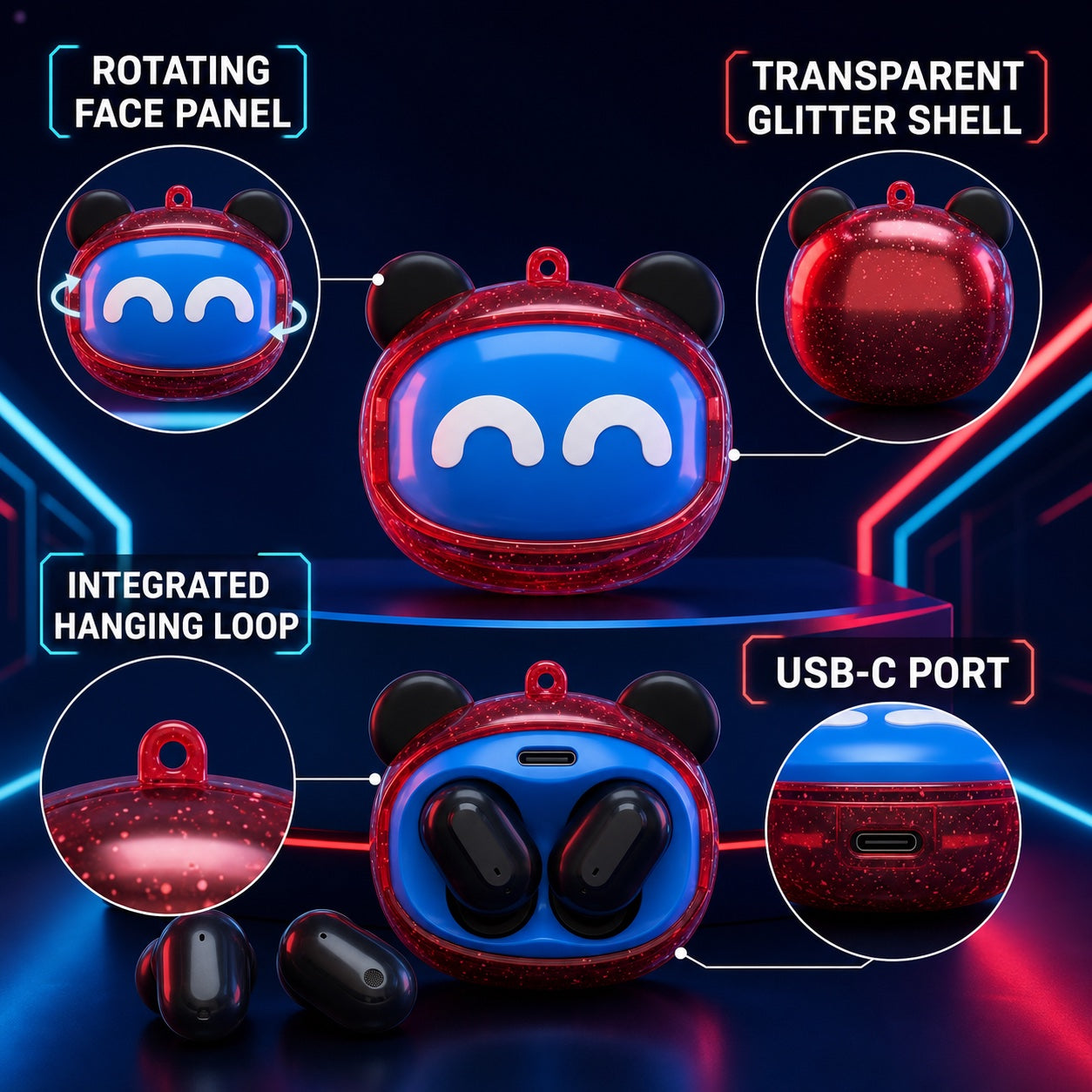 EARSOLE Mood Spinner Cute Wireless Earbuds with Rotating Face Case — alternate view