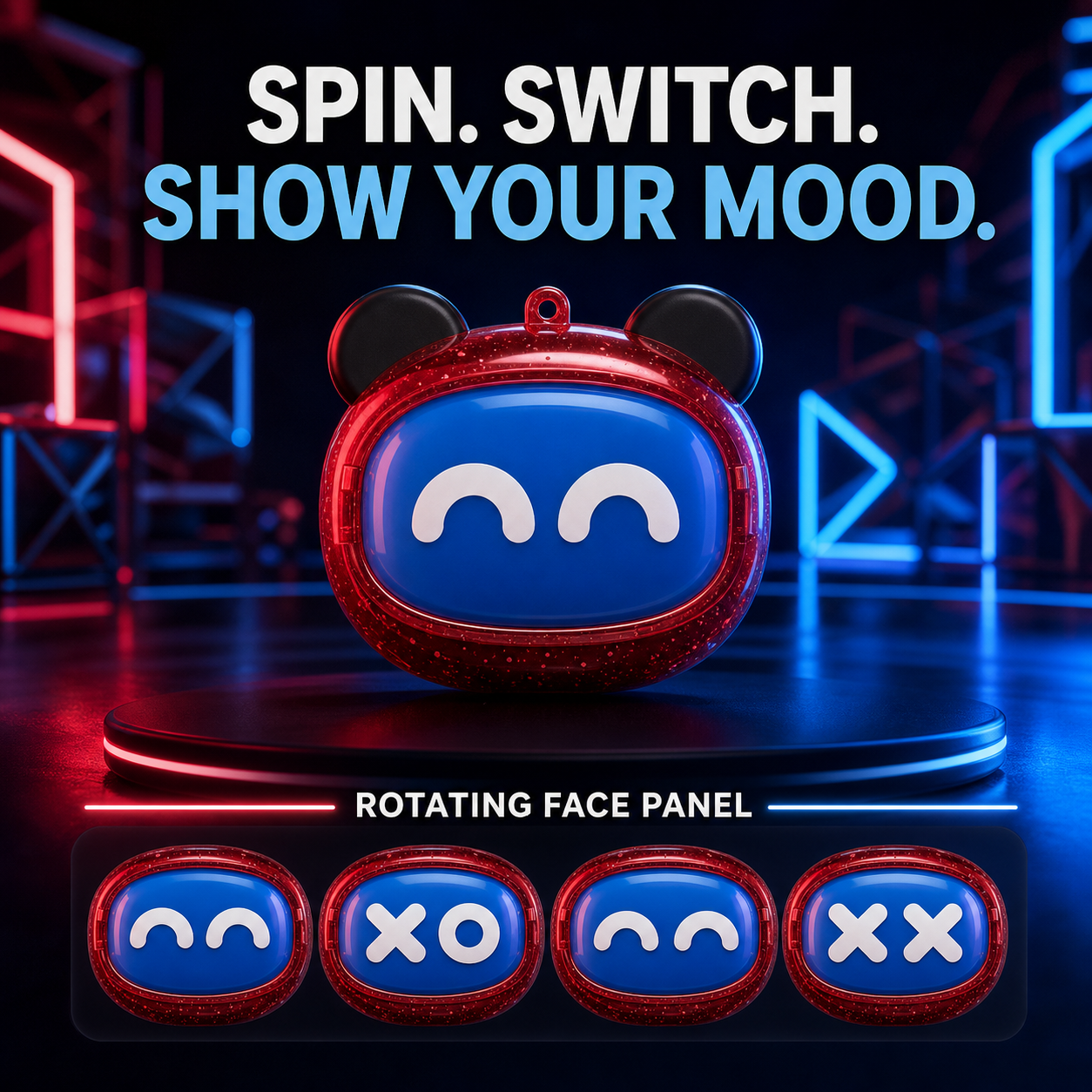 Cute wireless earbuds rotating expression face options