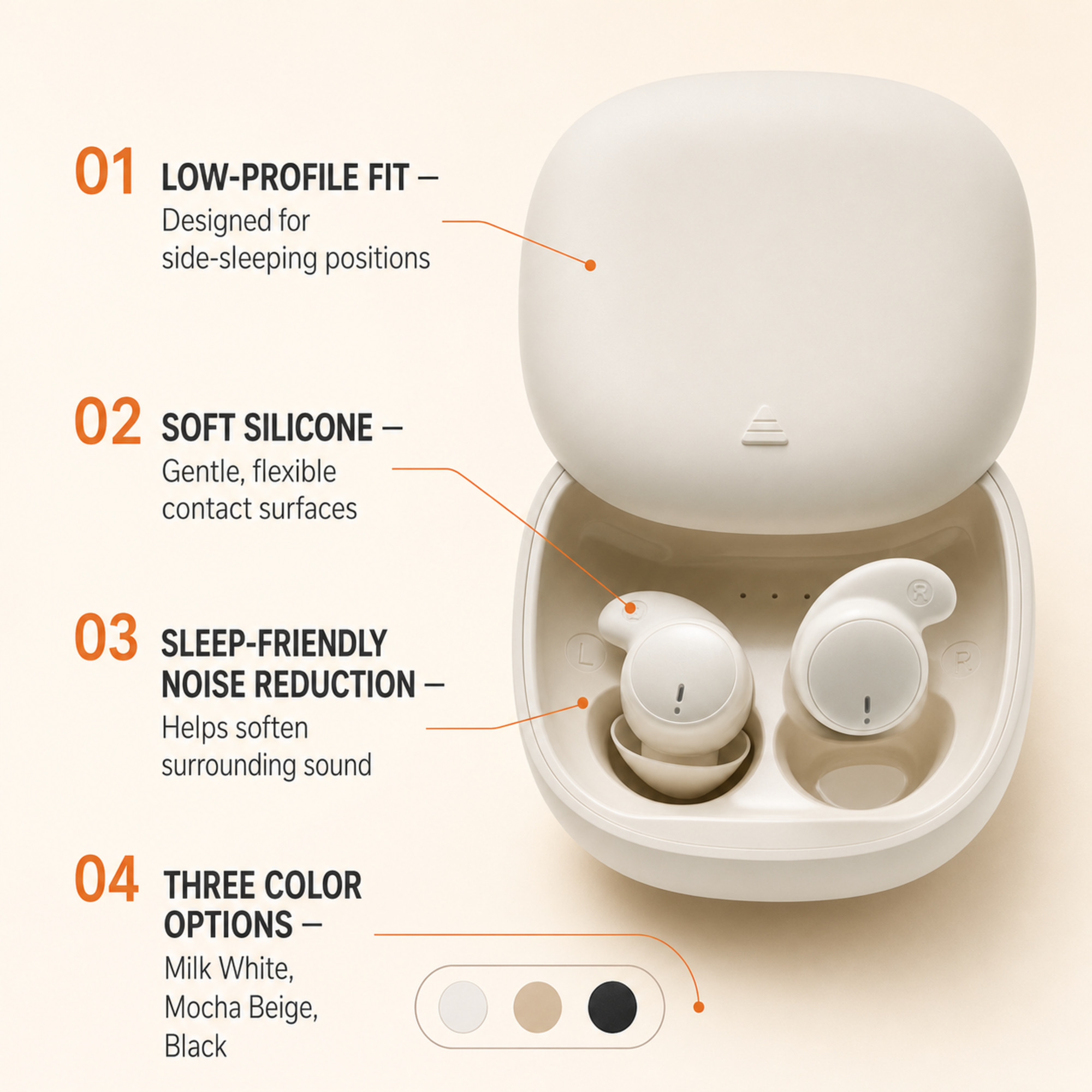 EARSOLE MY-20 Soft Silicone Sleeping Earbuds for Side Sleepers — alternate view