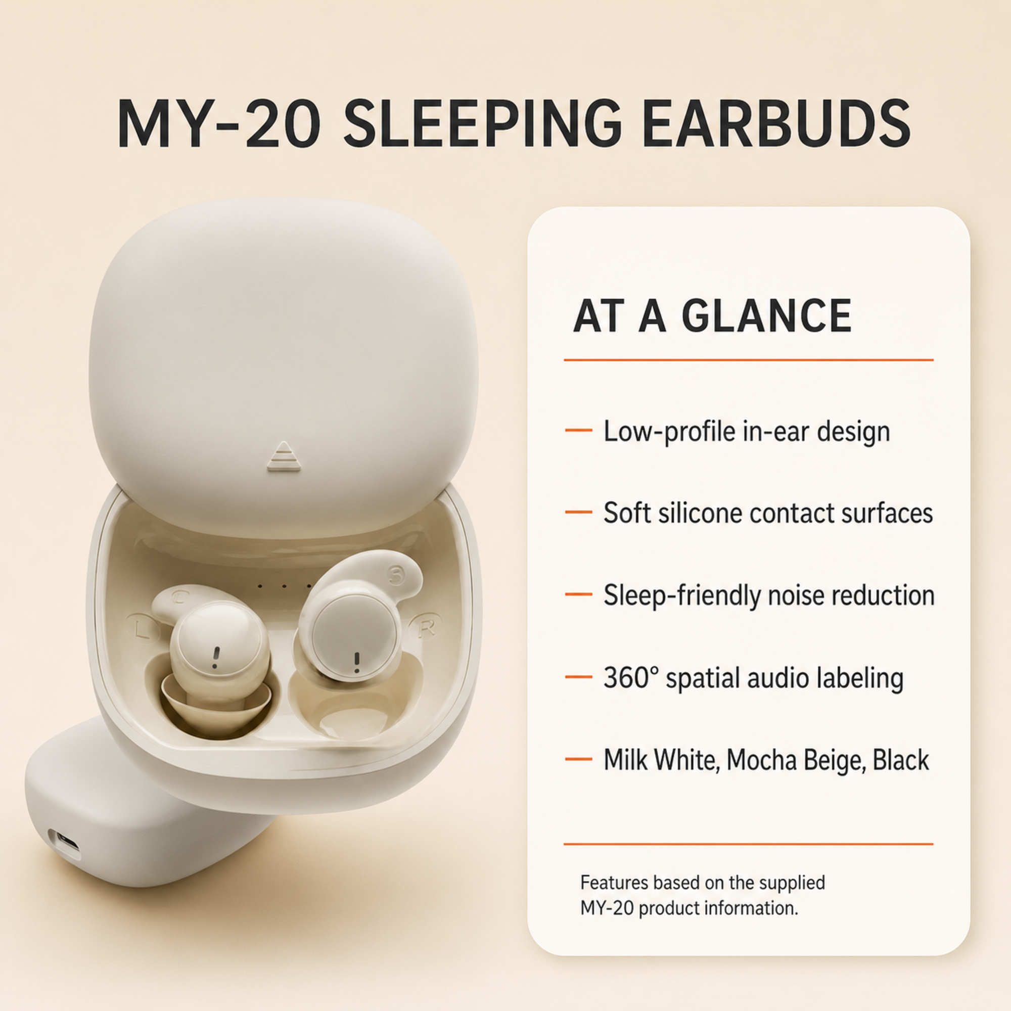 EARSOLE MY-20 sleeping earbuds product features and three color options