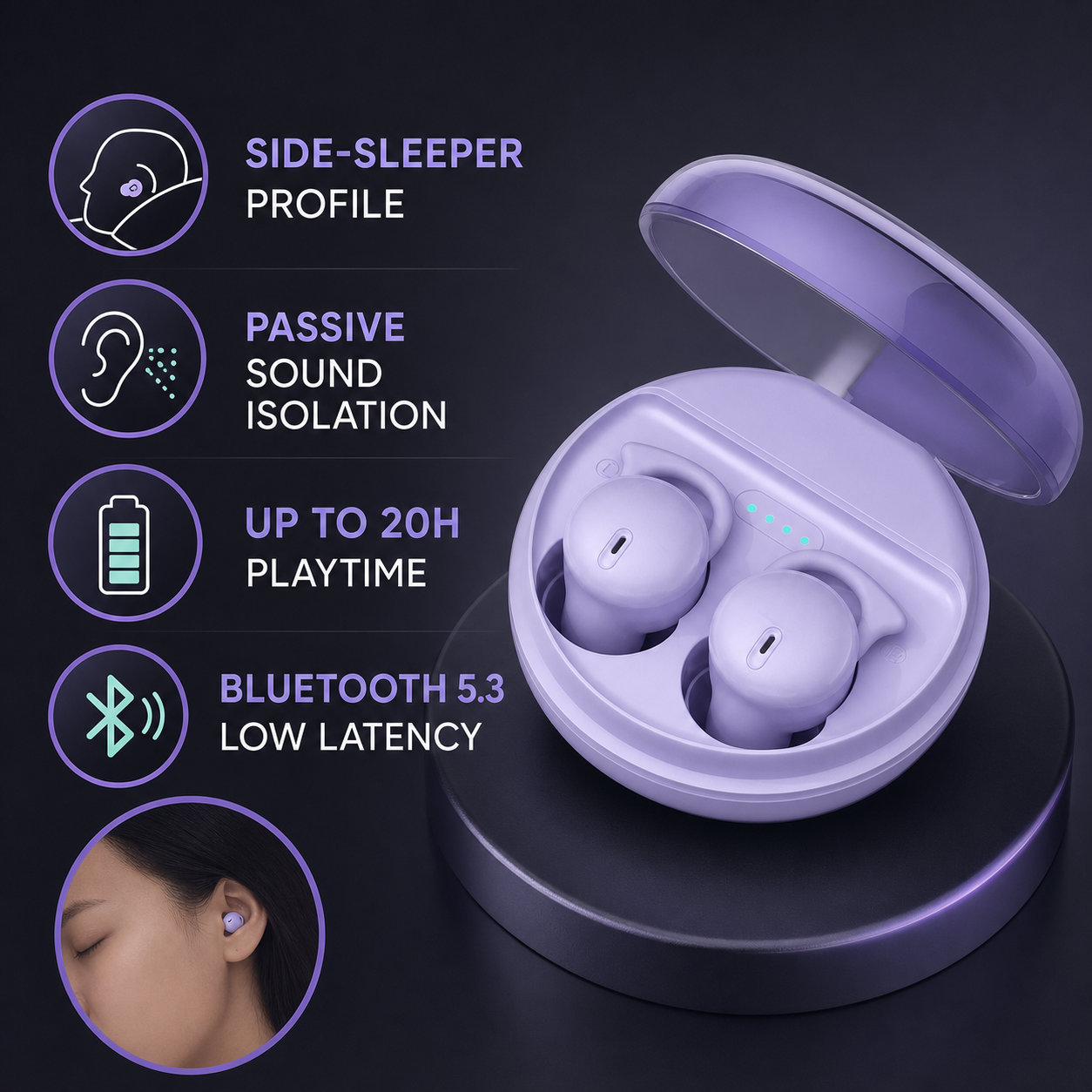 EARSOLE Q26 Bluetooth 5.3 Sleeping Earbuds for Side Sleepers — alternate view