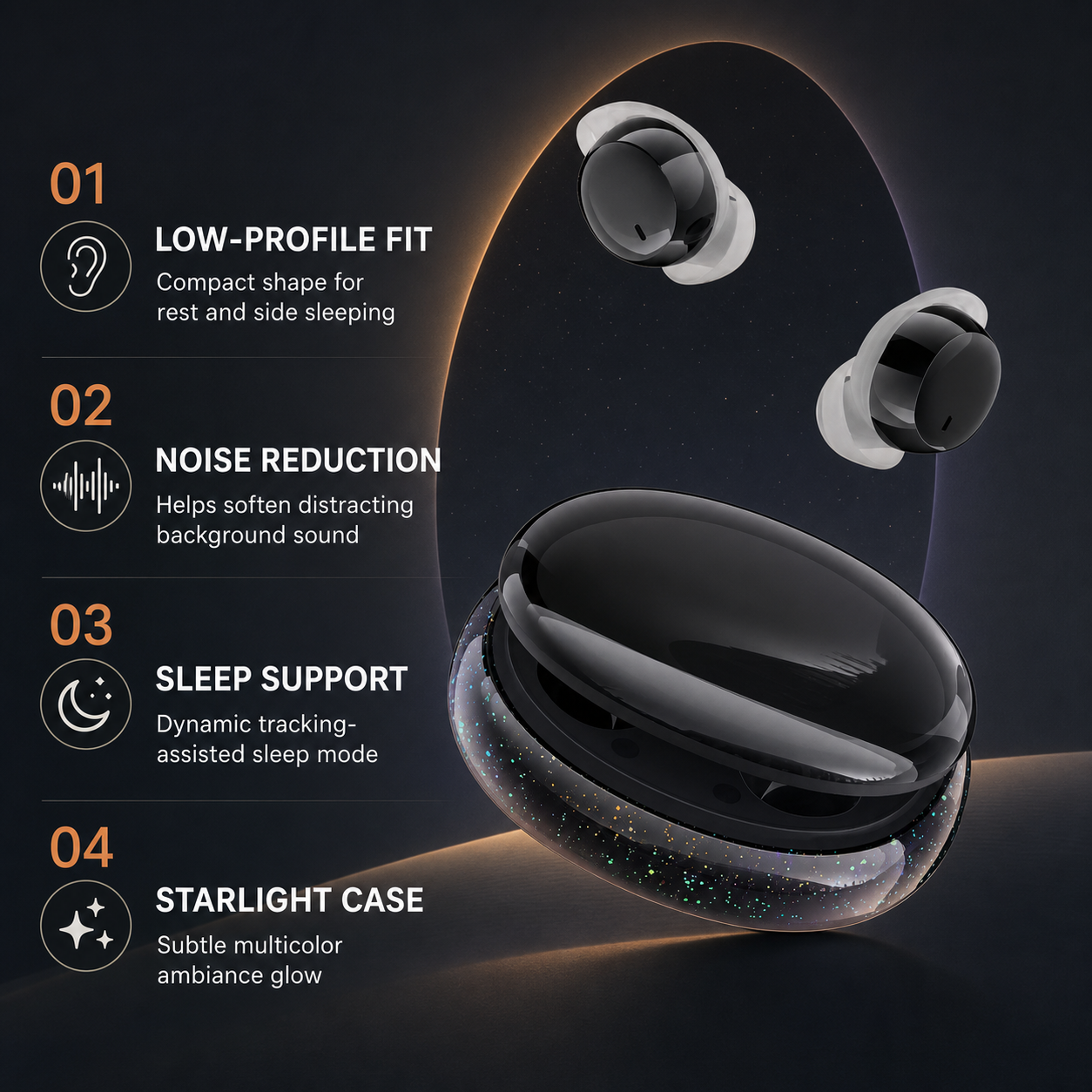 Features of EARSOLE low-profile sleeping earbuds