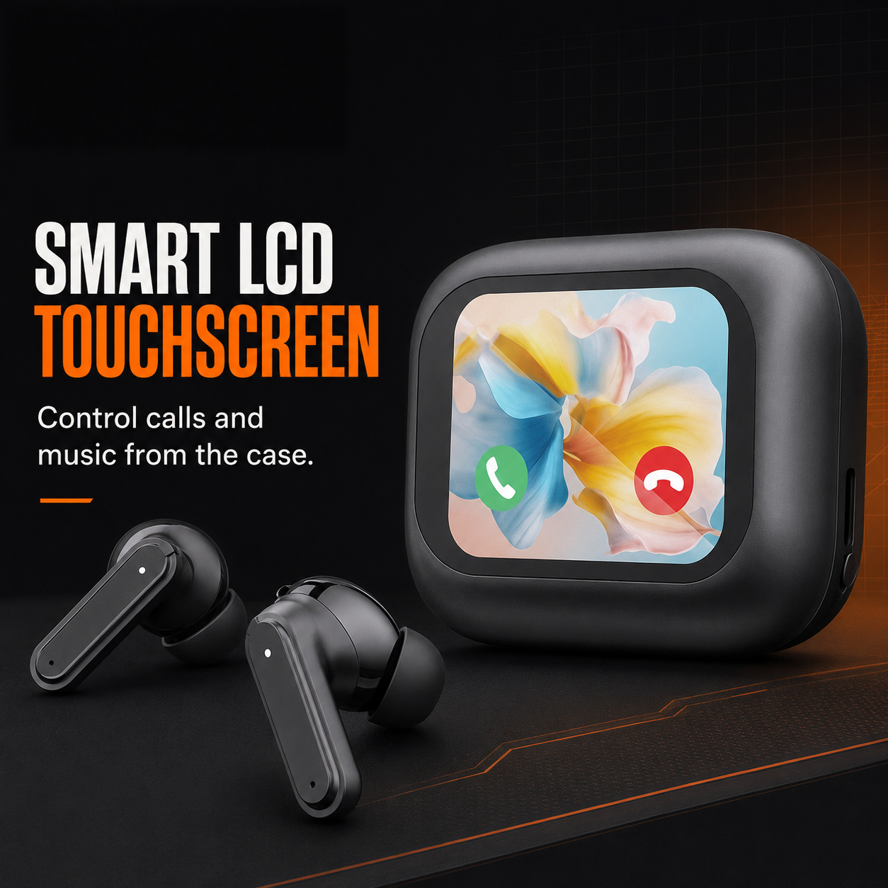 EARSOLE Smart Wireless Earbuds with LCD Touchscreen Case – Bluetooth 5.4 ANC/ENC — alternate view