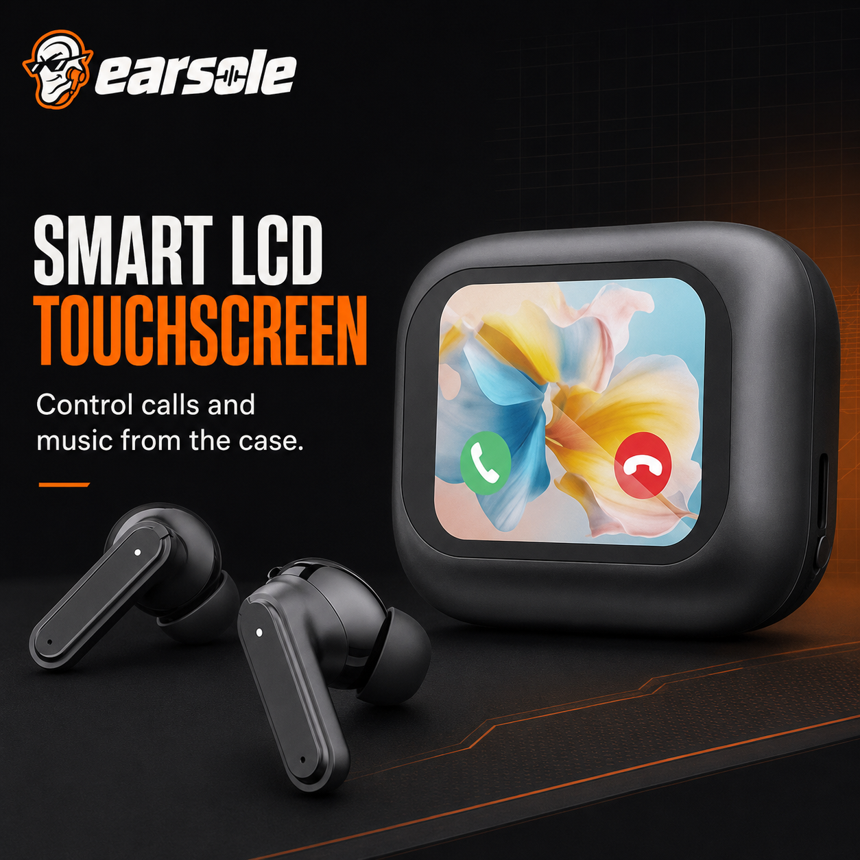 Touchscreen controls on EARSOLE smart wireless earbuds