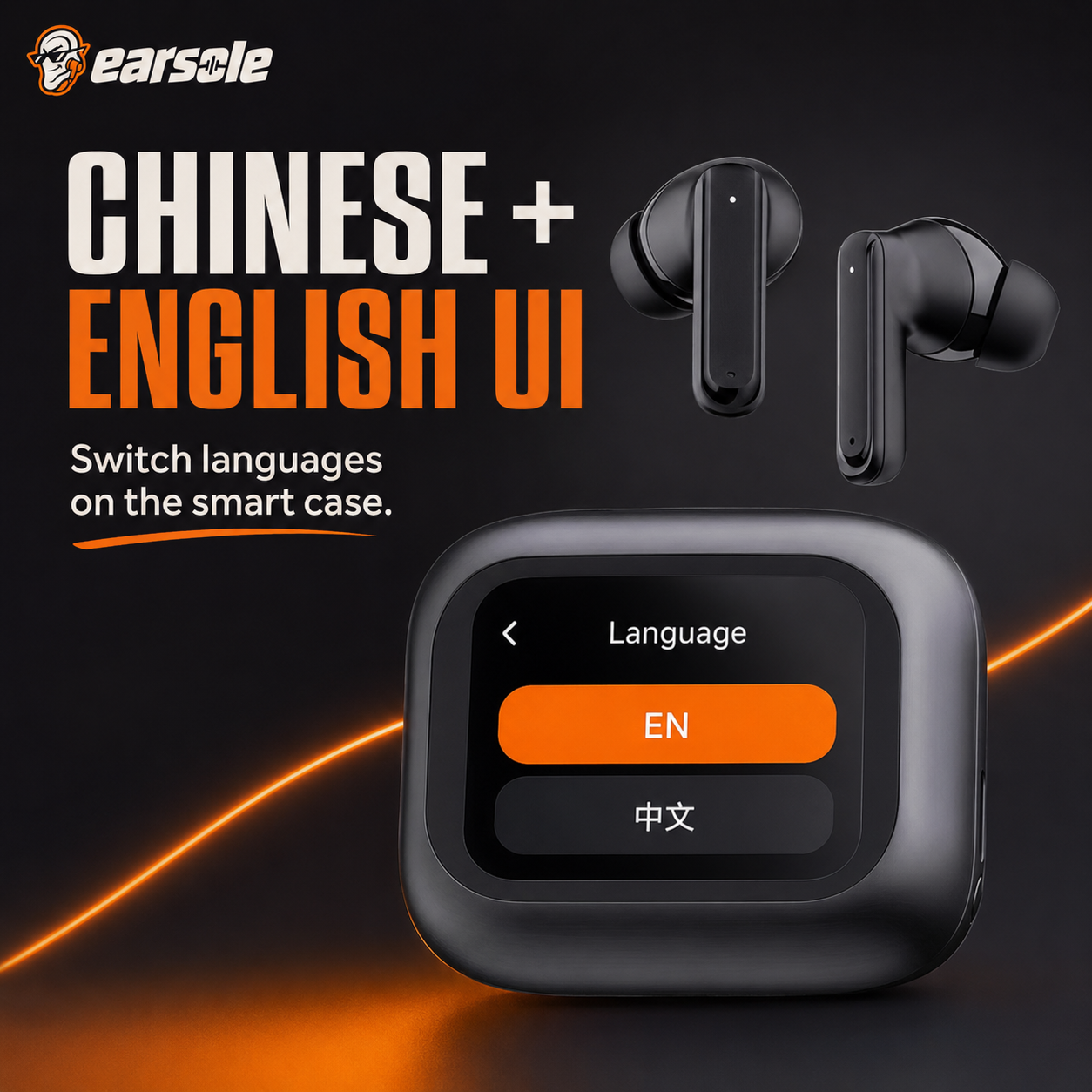 Smart earbuds with Chinese and English touchscreen interface