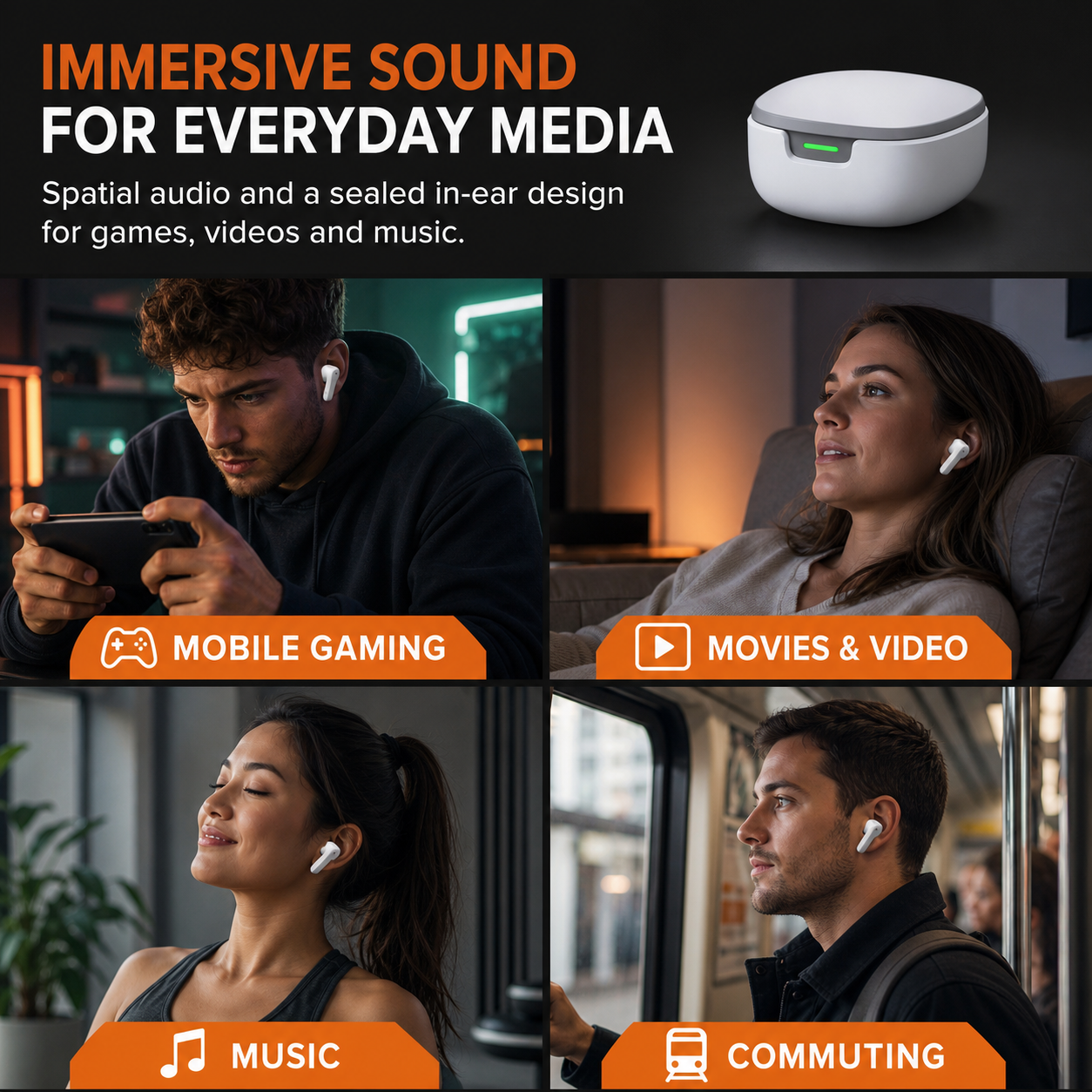 True wireless gaming earbuds for games movies music and commuting
