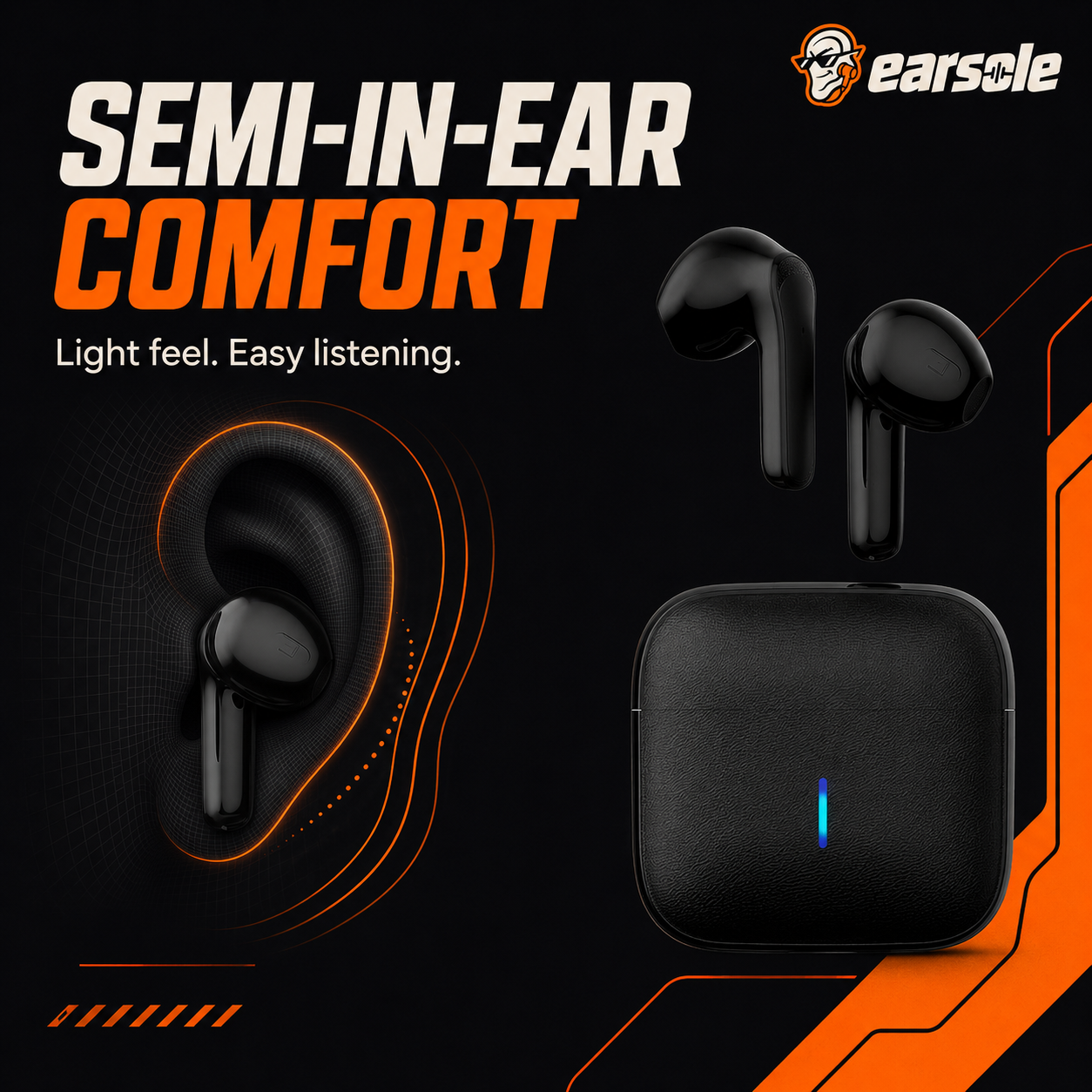 EARSOLE Wireless Earbuds – Semi-In-Ear Bluetooth Earbuds with Charging Case — alternate view